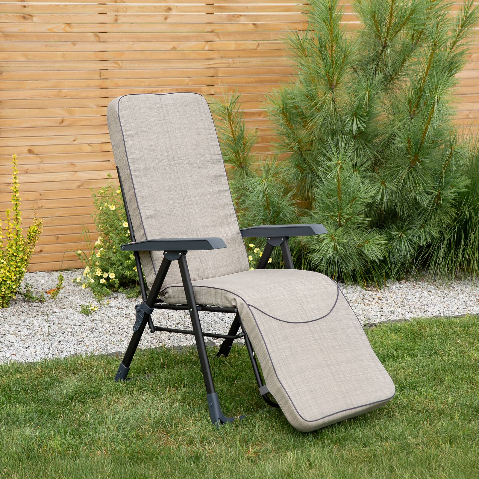Liegestuhl mit Fußstütz Modena Quadrat Plus Black Edition H024-04IB PATIO