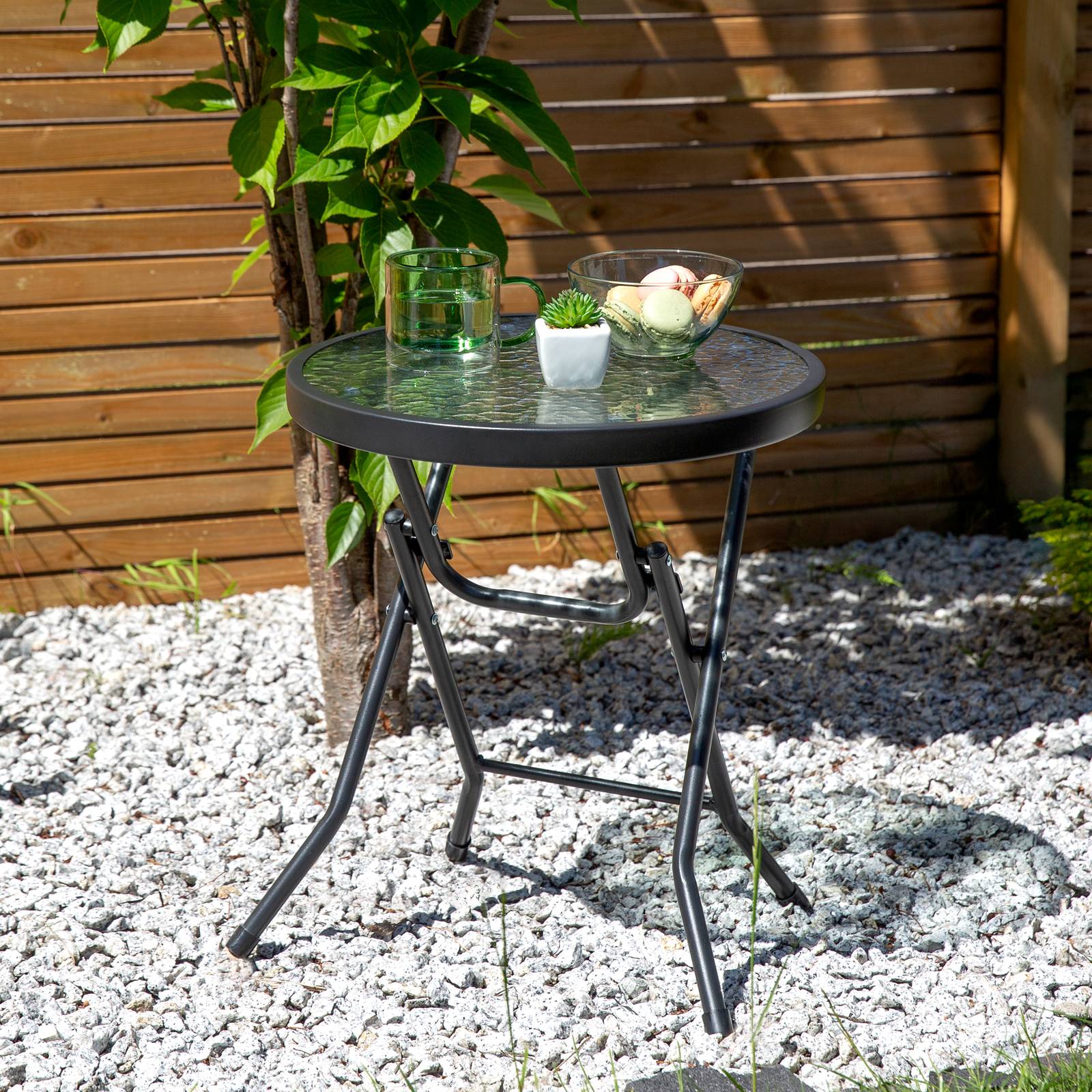 Skládací zahradní stolek se skleněnou deskou Henri Antracit fi 40 cm PATIO