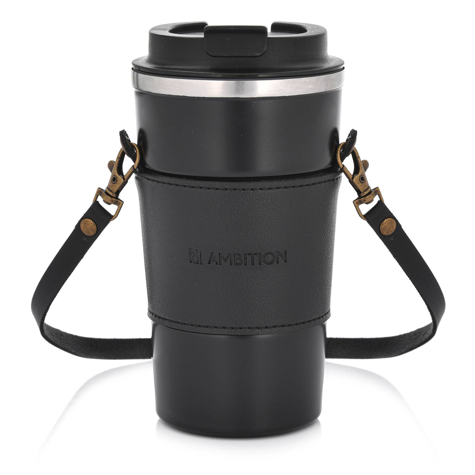 Čierny termohrnček s opaskom Camel 500 ml AMBITION