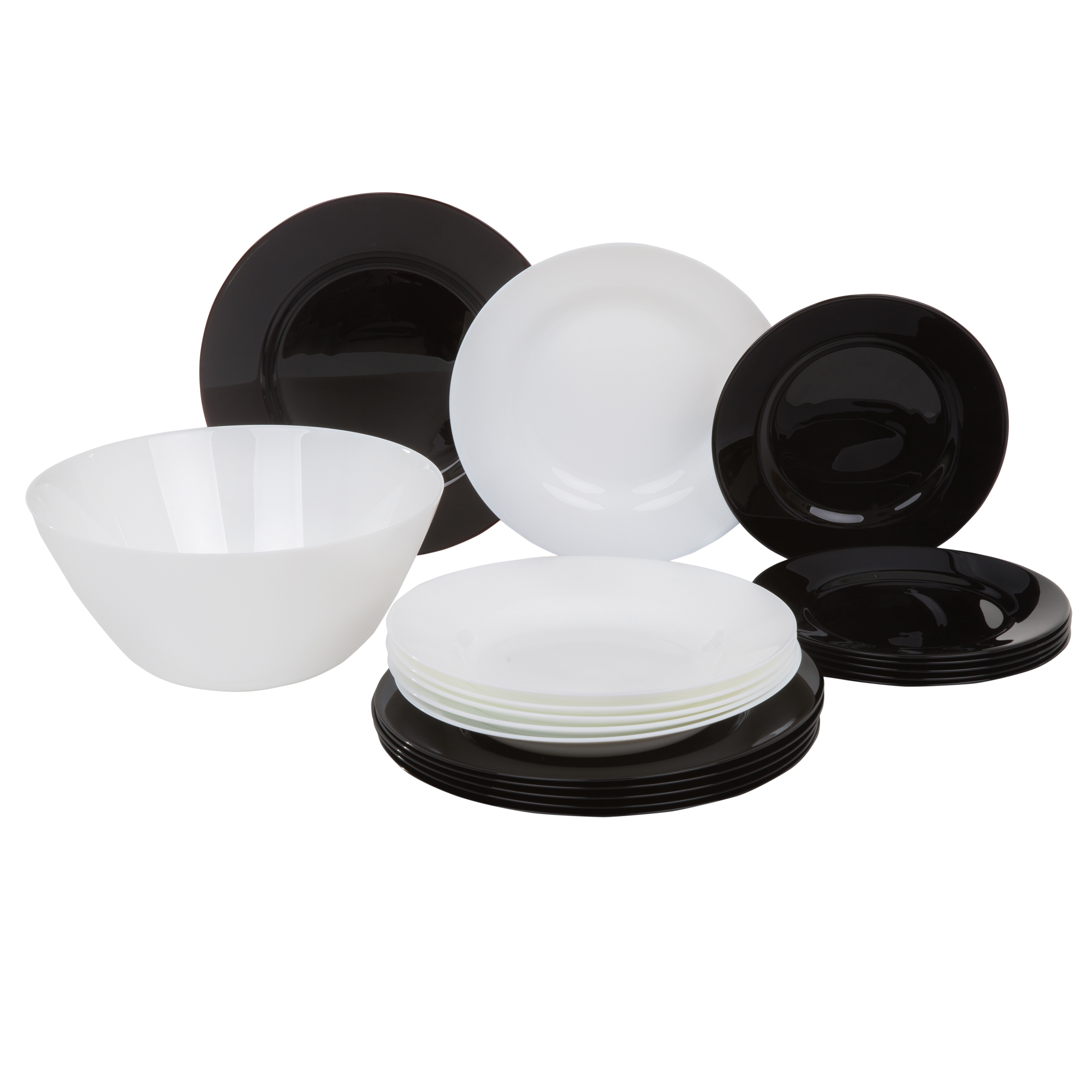 Serwis obiadowy dla 6 osób Plumi 19-elementowy biało-czarny LUMINARC