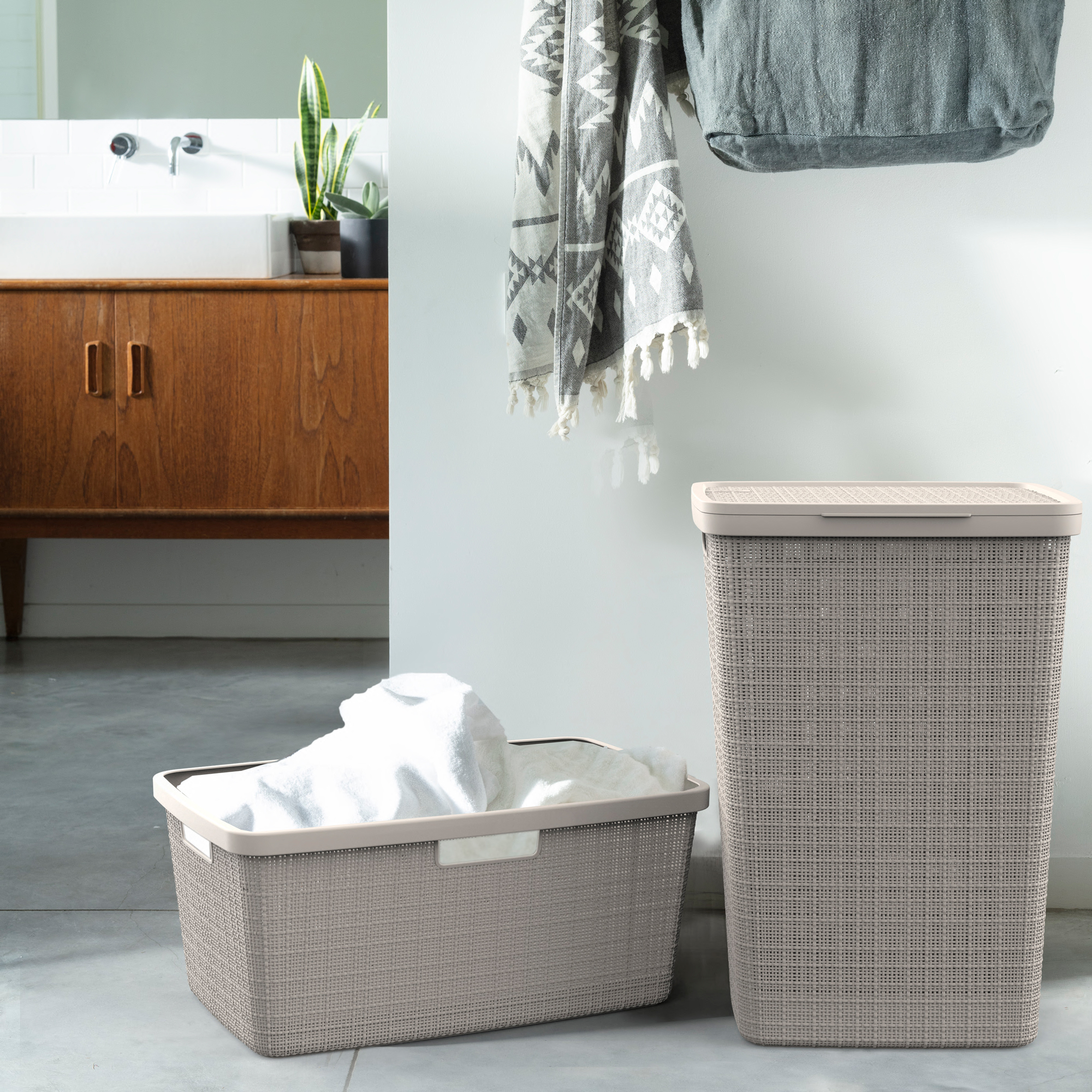 Cesta portabiancheria Jute crema 58 l CURVER