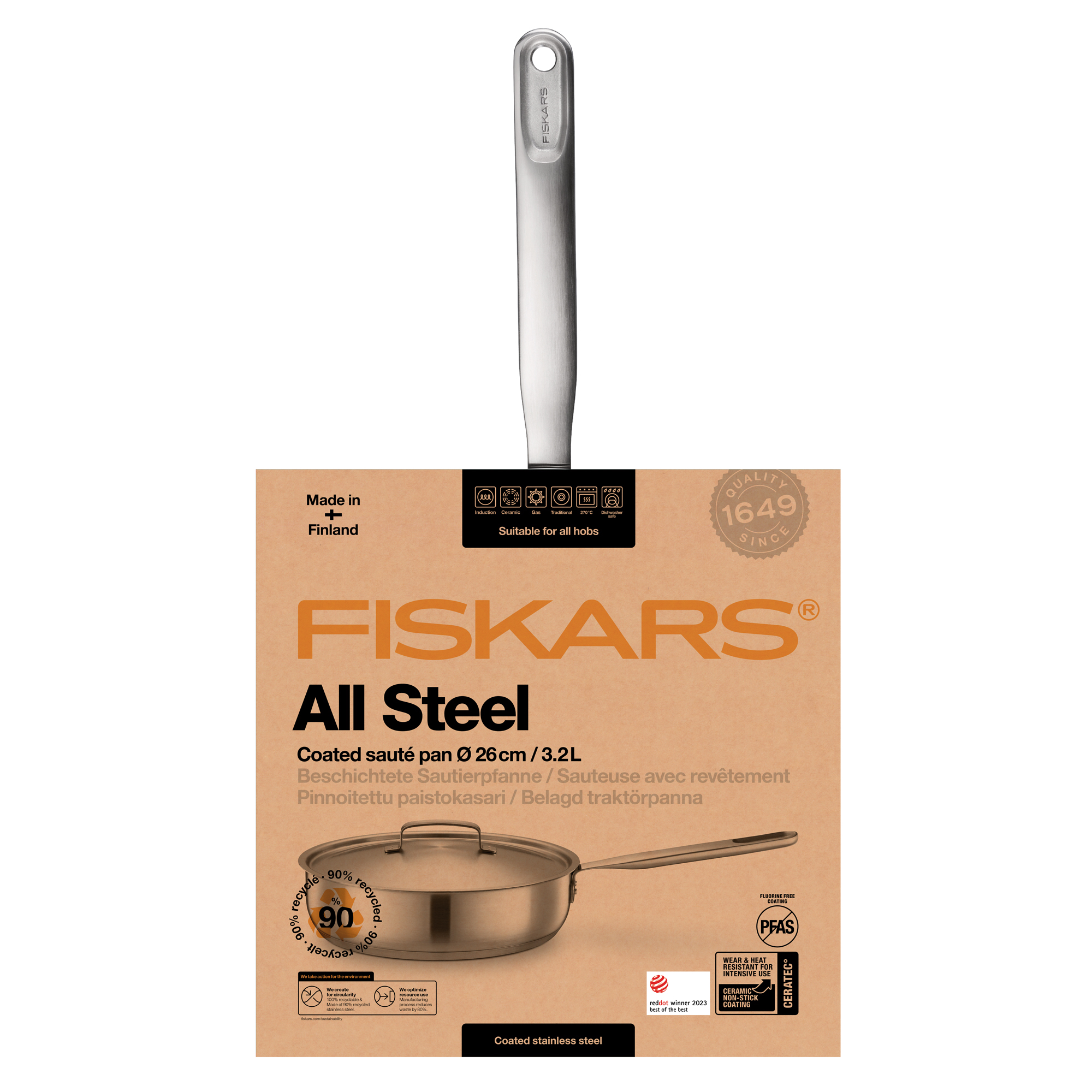 Hluboká ocelová pánev s povlakem Ceratec™ All Steel 26 cm, 3,2 l FISKARS