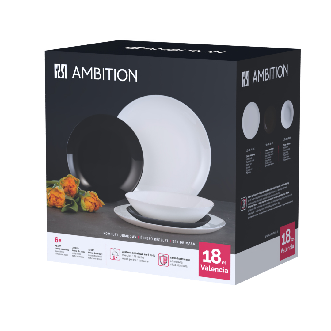 Servizio di piatti Valencia Black & White 18-pezzi AMBITION