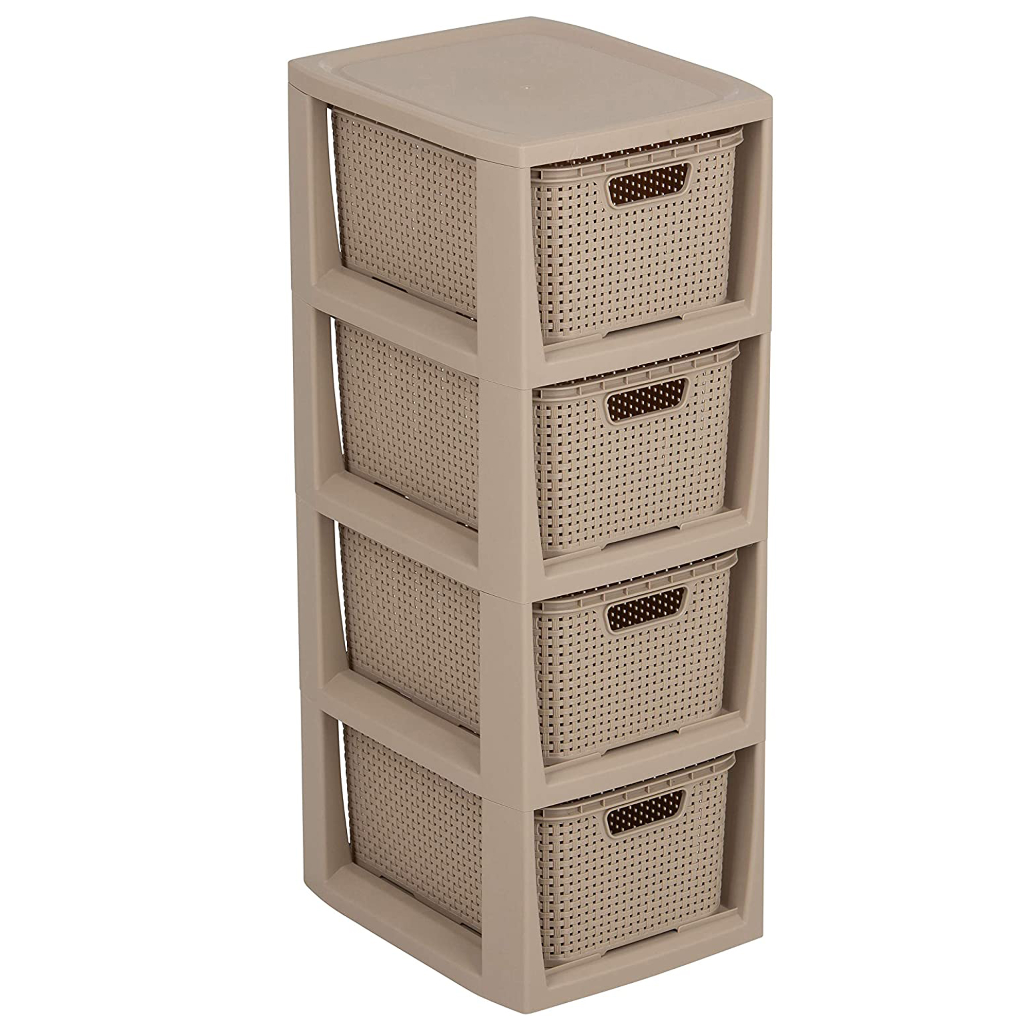 Regał z 4 koszykami Rattan brązowy BRANQ