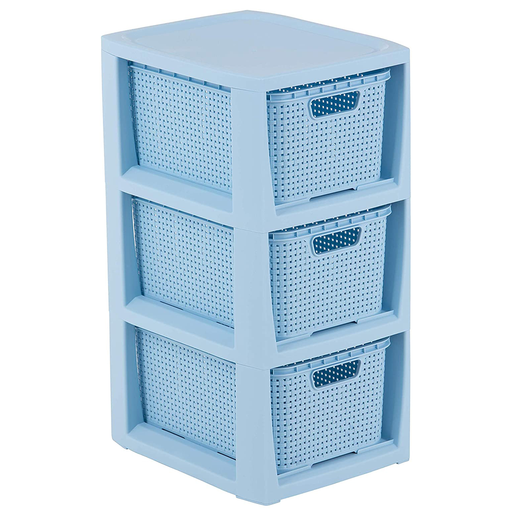 Hylla med 3 lådor Rattan blå BRANQ