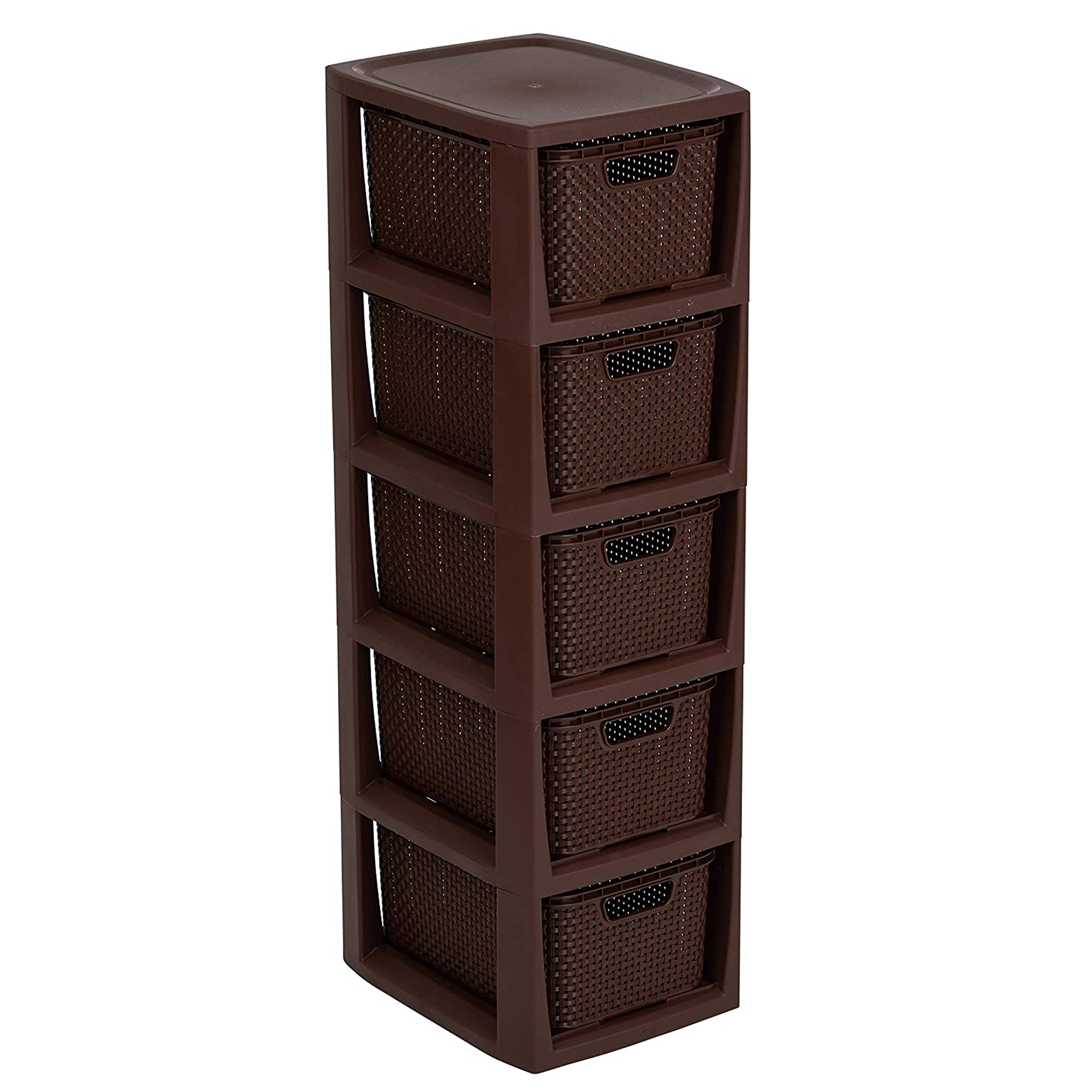 Regał z 5 koszykami Rattan ciemnobrązowy BRANQ
