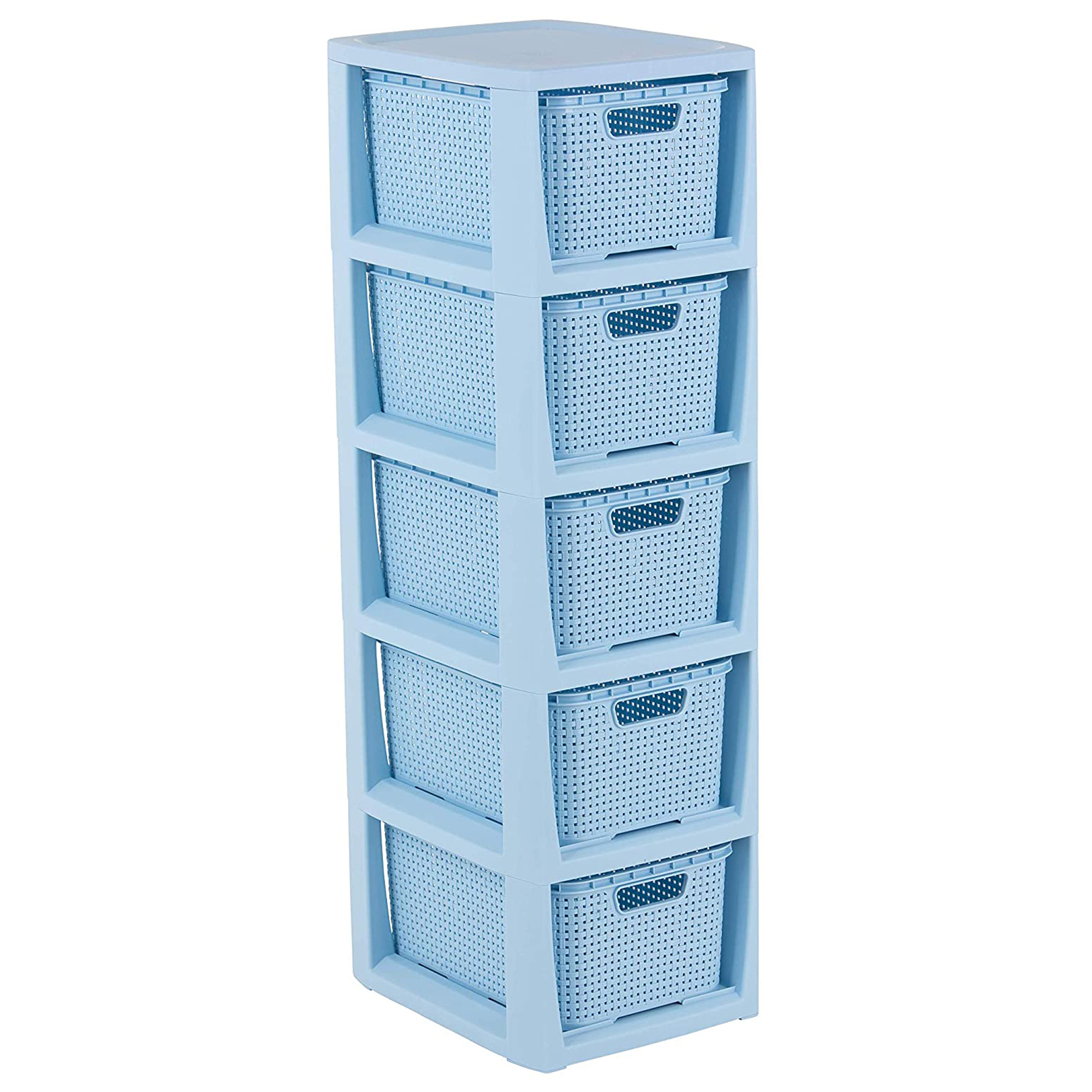 Hylla med 5 lådor Rattan blå BRANQ