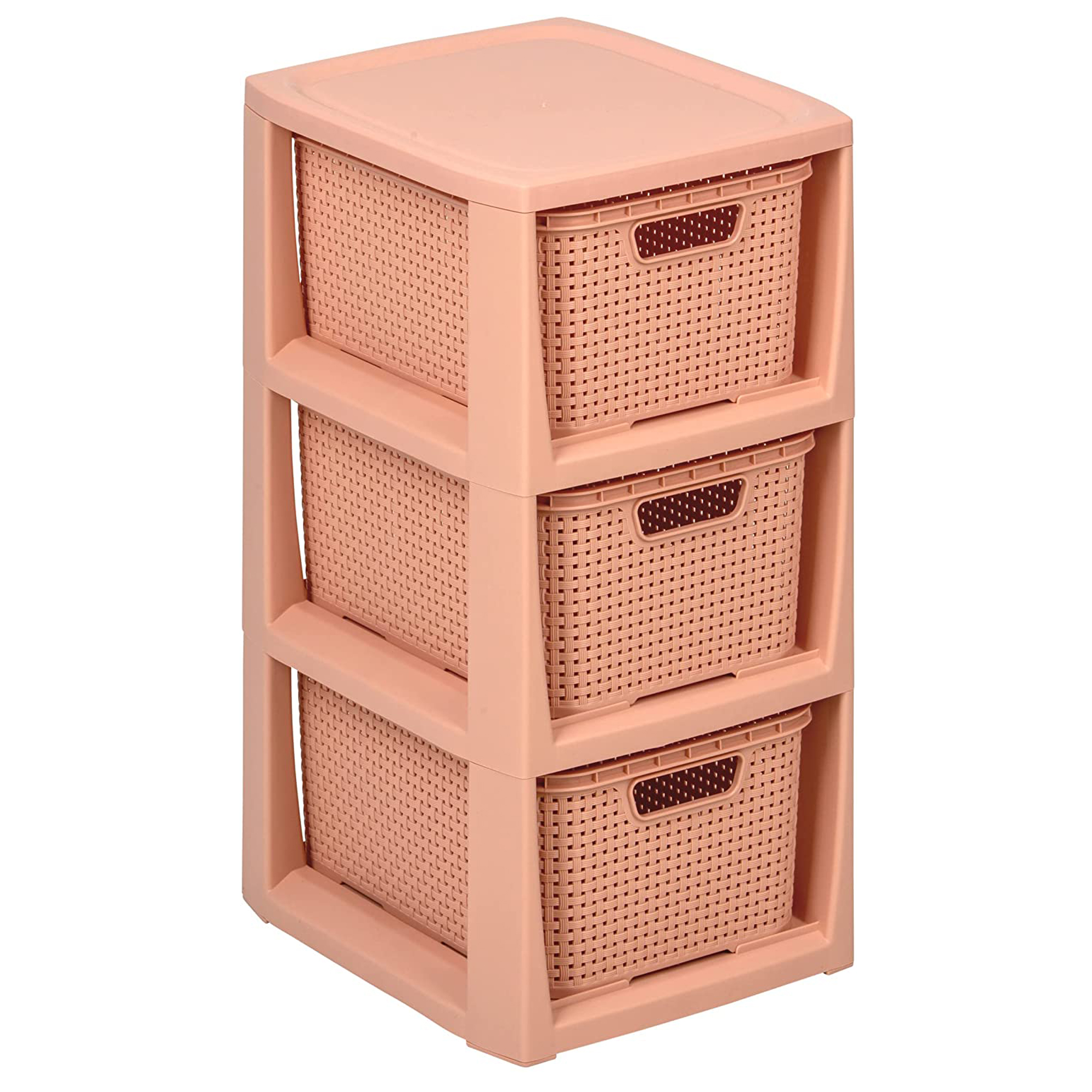 Regal mit 3 Körbe Rattan lachsfarbe BRANQ