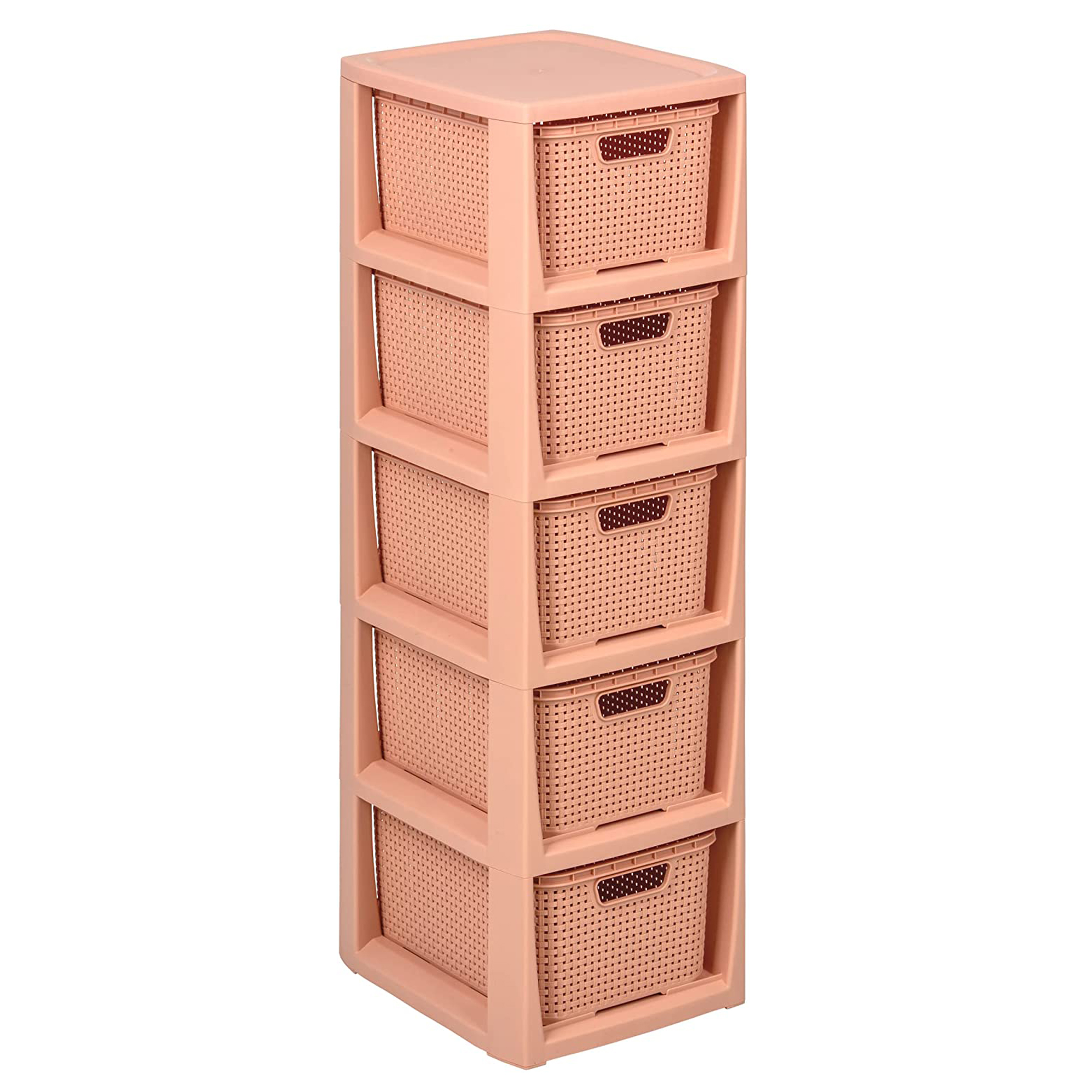 Regal mit 3 Körbe Rattan lachsfarbe BRANQ