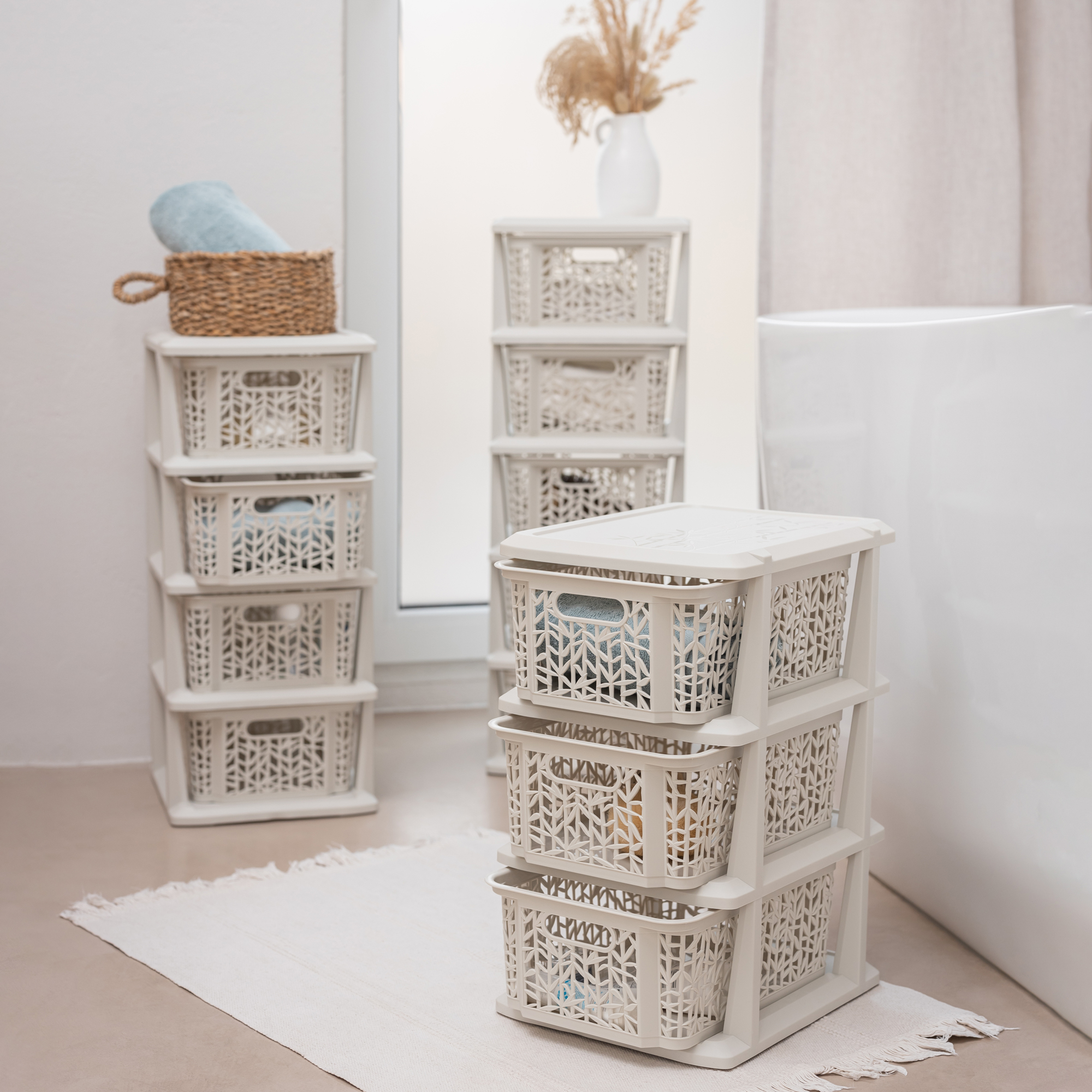 Regal mit 5 Körben Bamboo Altweiß BRANQ