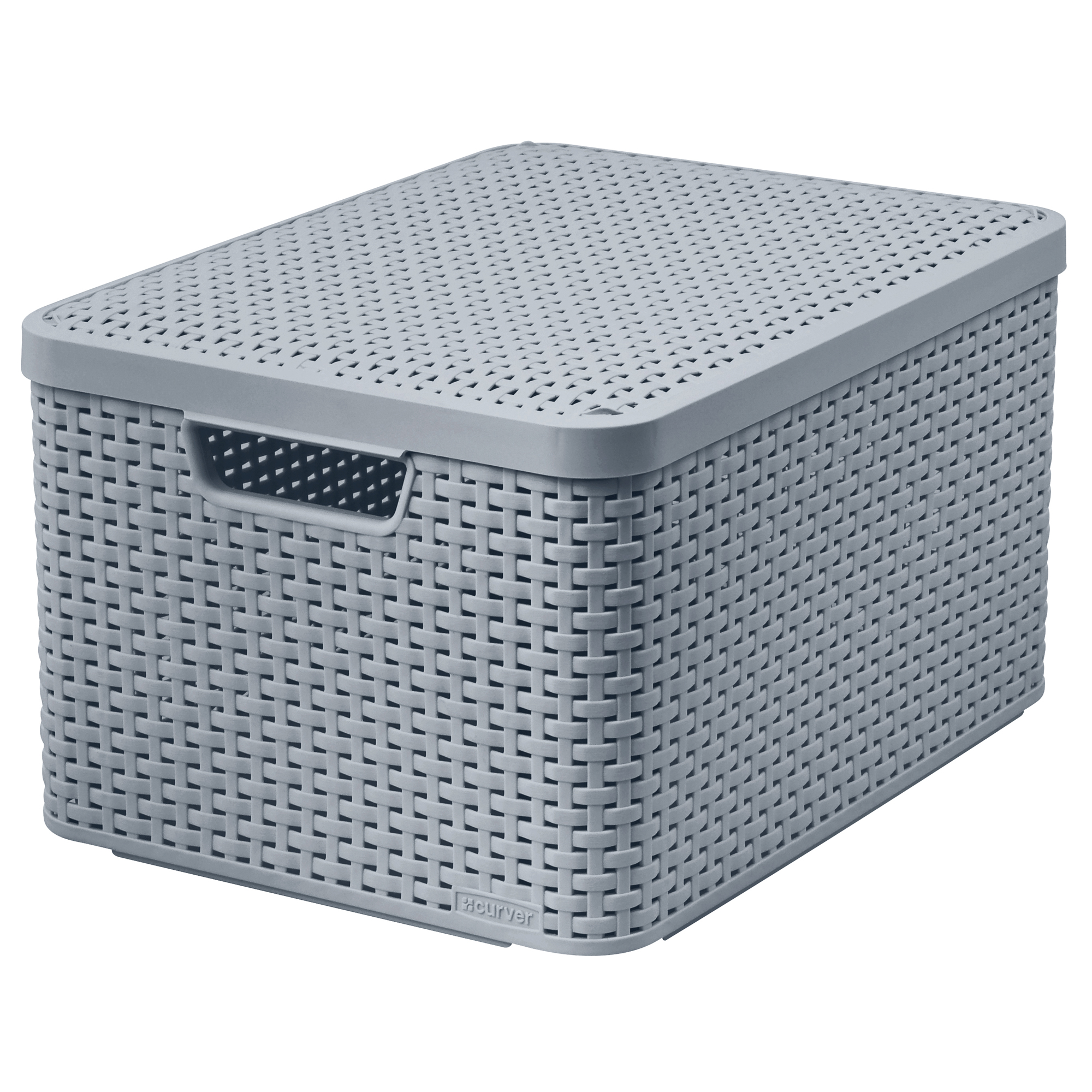 Koš s víkem Rattan Style Light Gray L CURVER