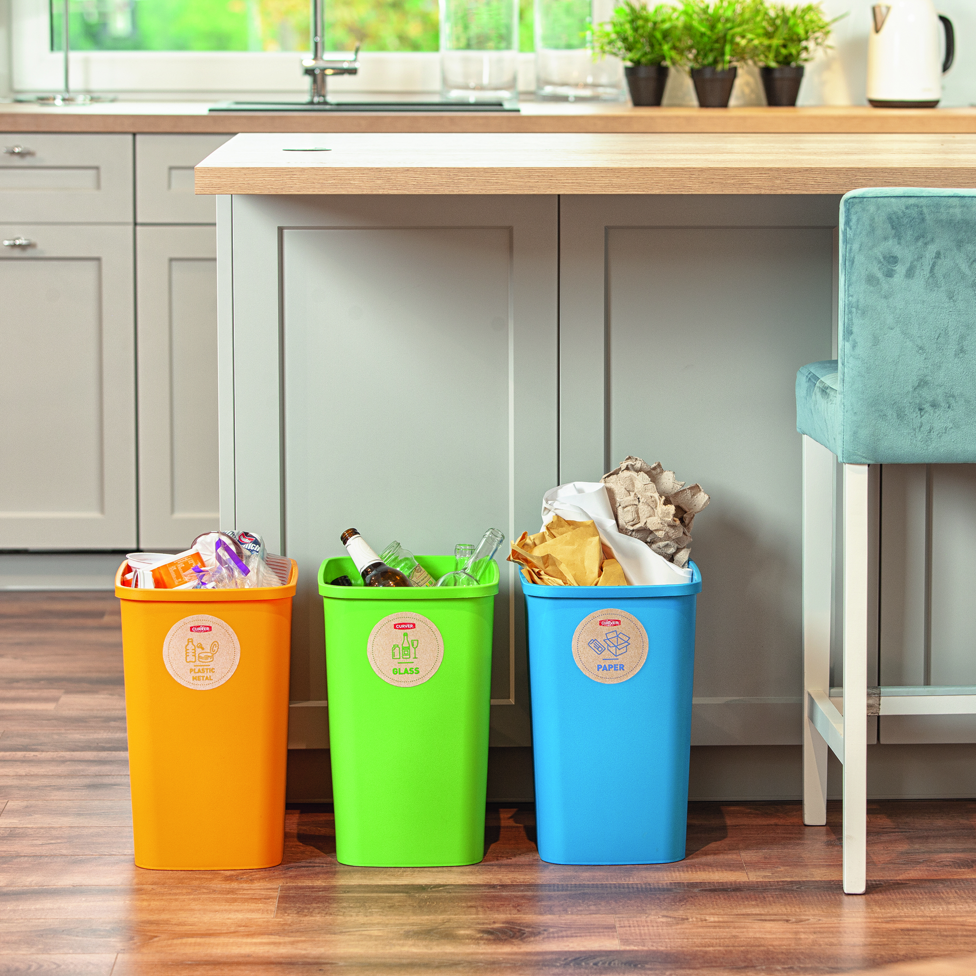 Mülleimer-Set zur Mülltrennung Eco Friendly 3 x 25 l CURVER