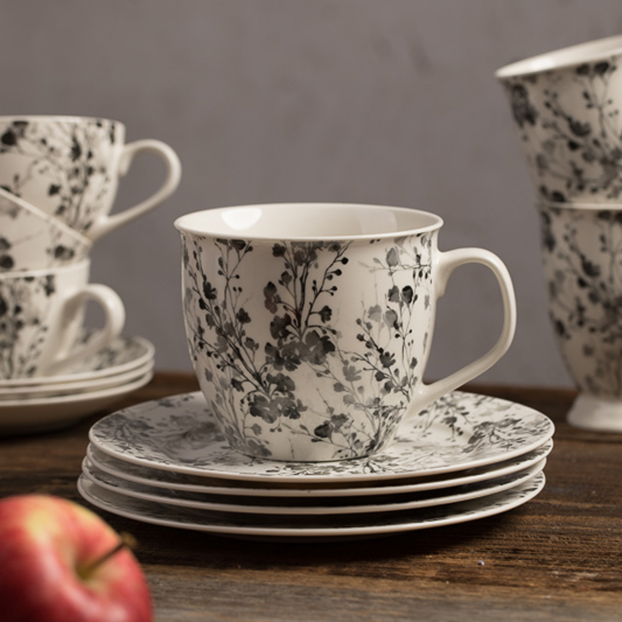 Mug porcelain 550 ml Black Nature white AMBITION