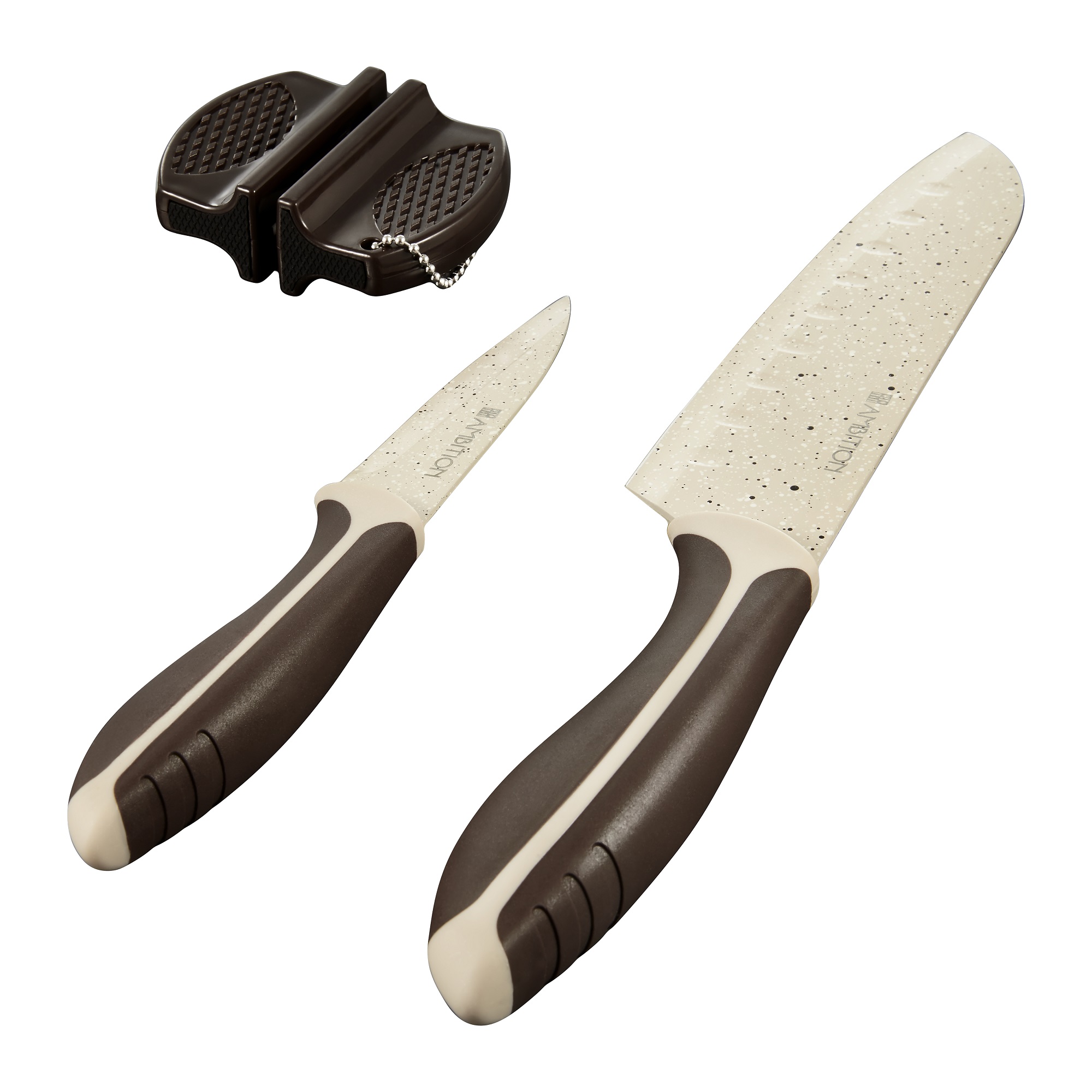 Set di 2 coltelli con affilacoltelli Brown Stone AMBITION
