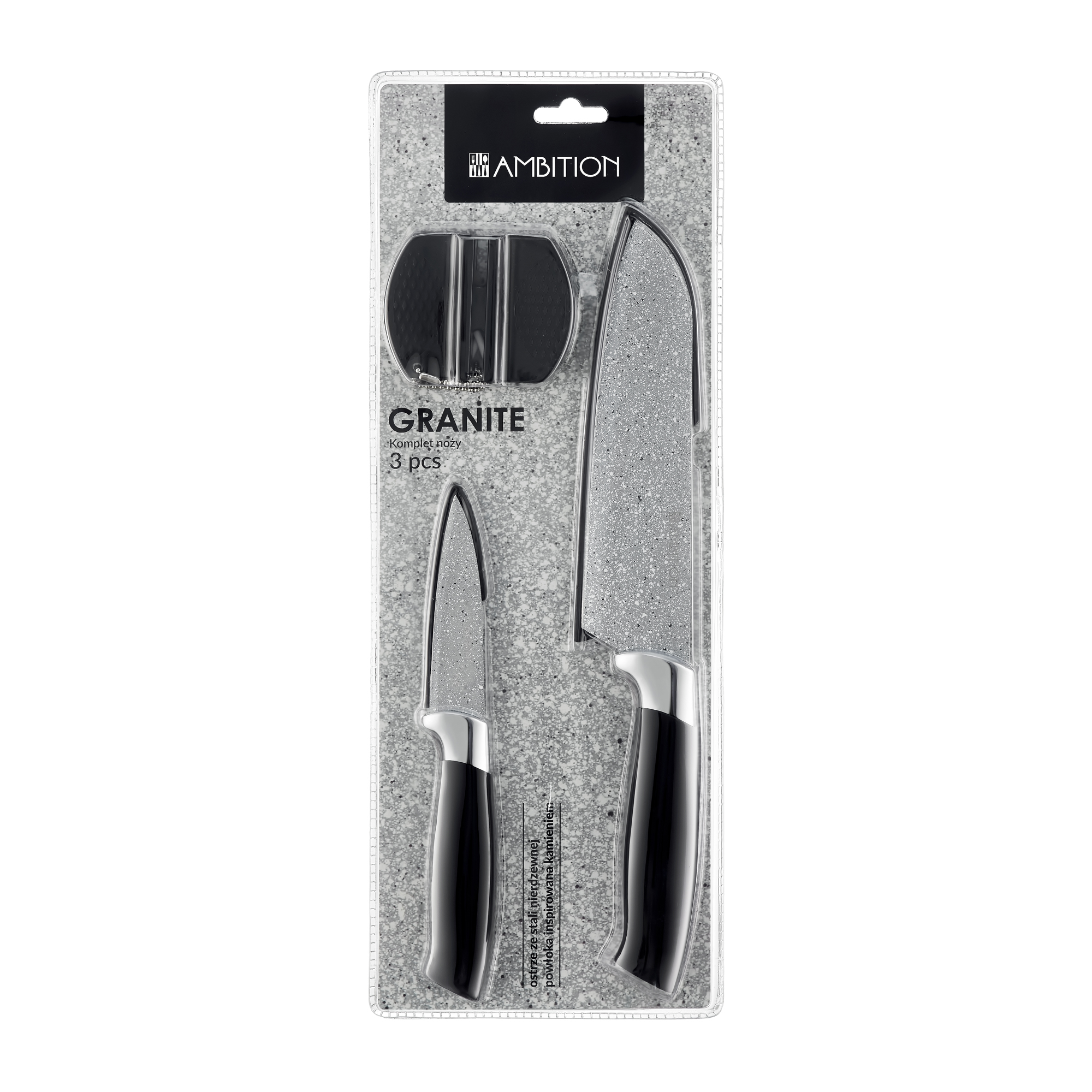 Knife set with sharpener Granite 3 pcs AMBITION
