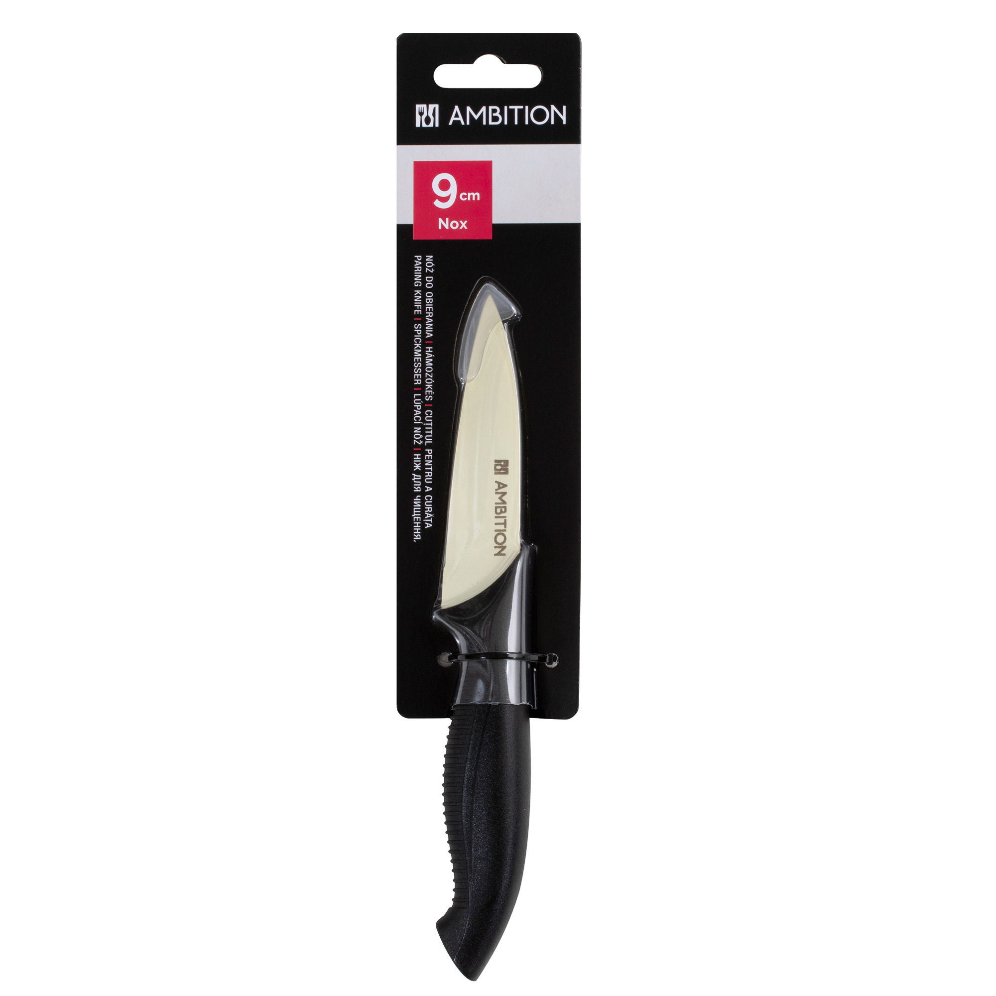 Coltello sbucciatore 9 cm rivestimento non-stick Nox nero-crema AMBITION