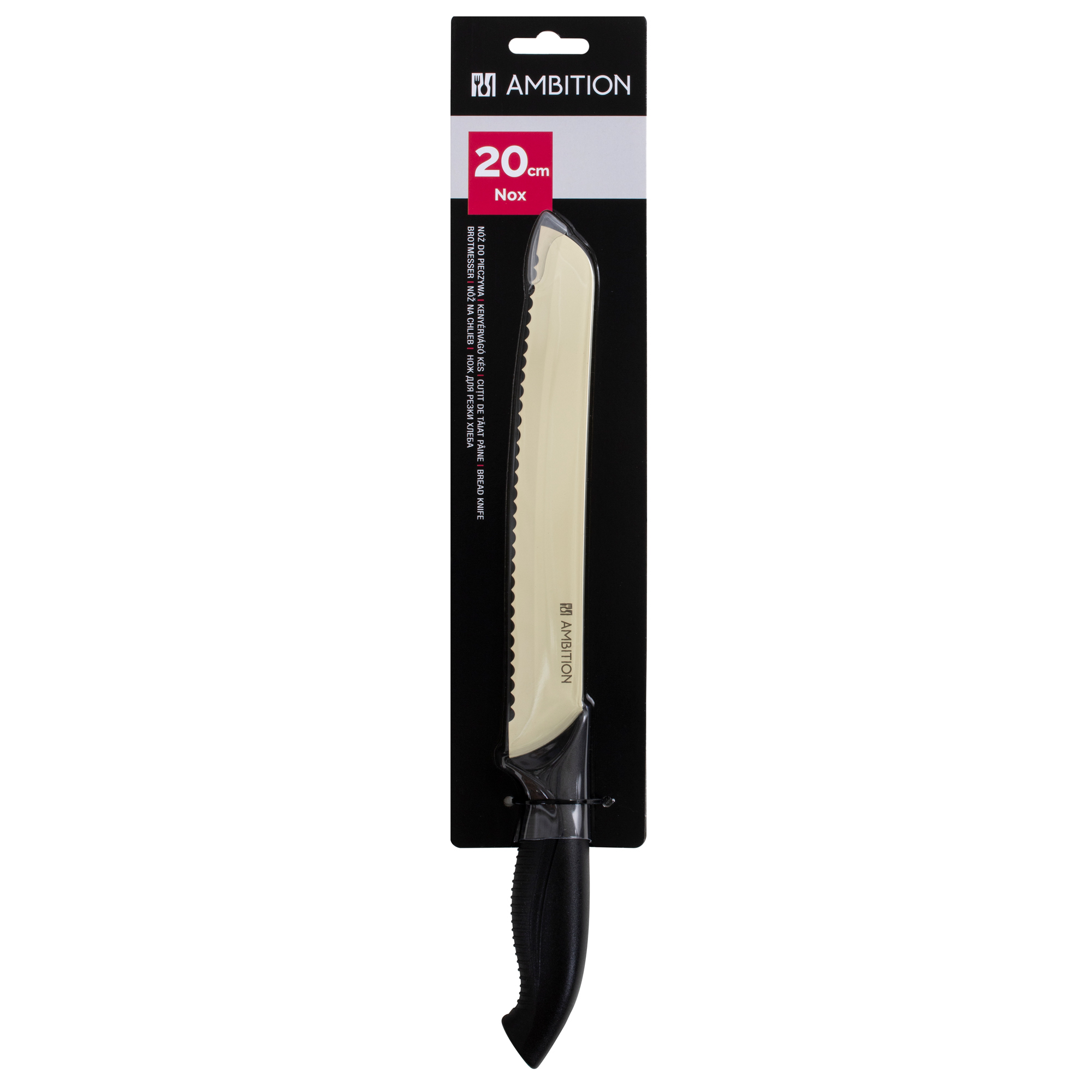 Brödkniv 20cm  non-stick NOX krämfärgad-svart