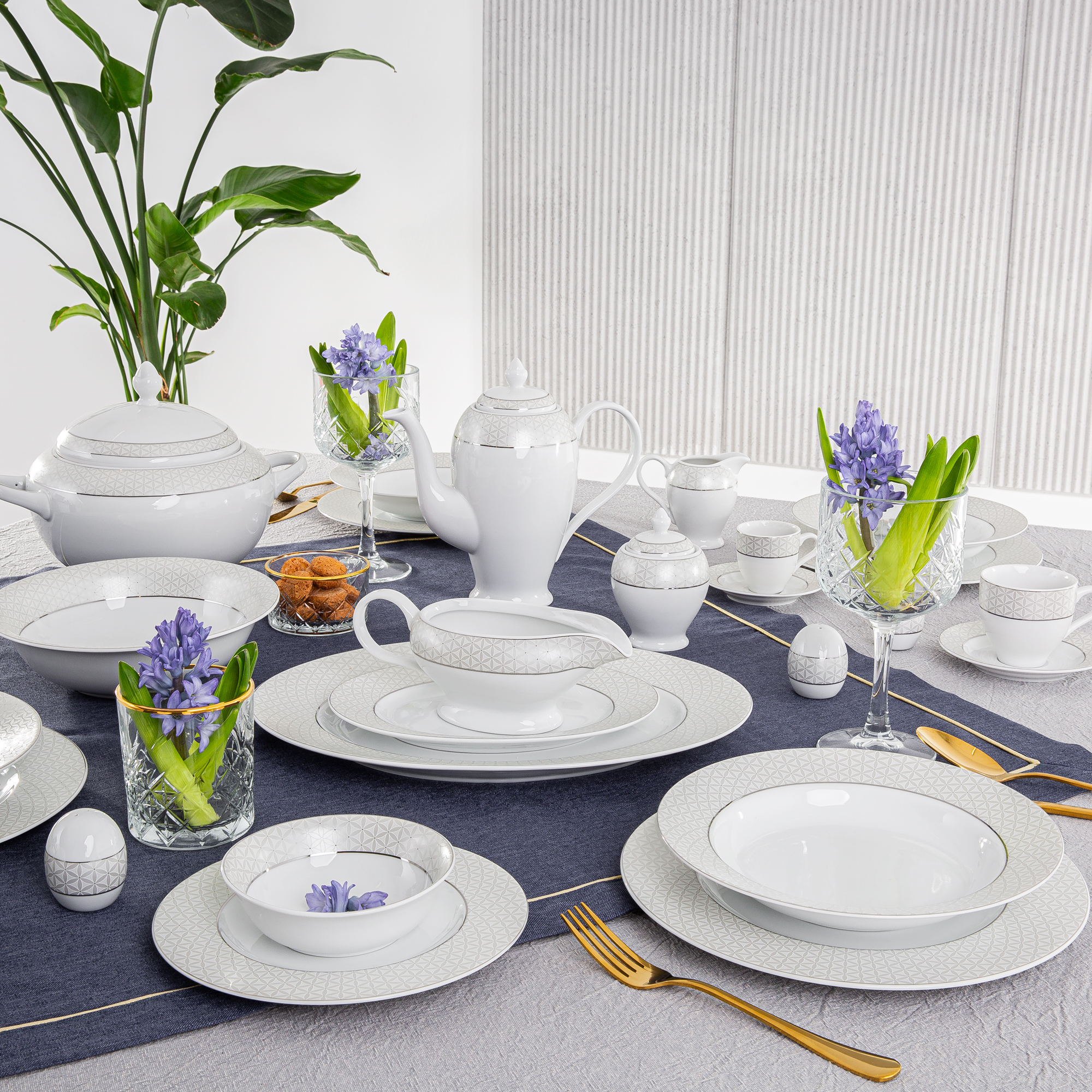 Kombiservice für 12 Personen Aurora Platin 124 Tlg.  D-7650 KAROLINA