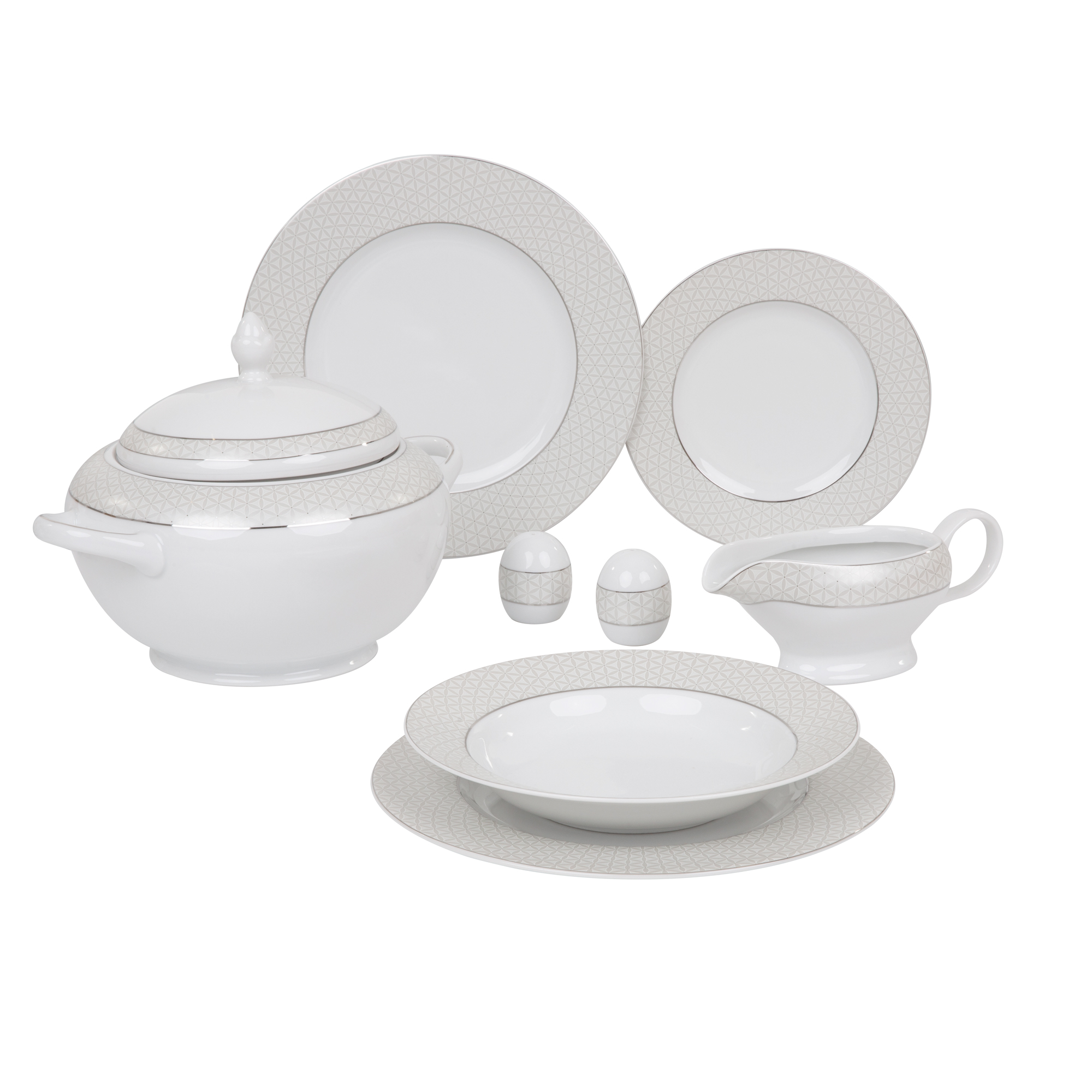 Jídelní a kávový servis pro 12 osob Aurora Platyna D-7650 124-dílů KAROLINA