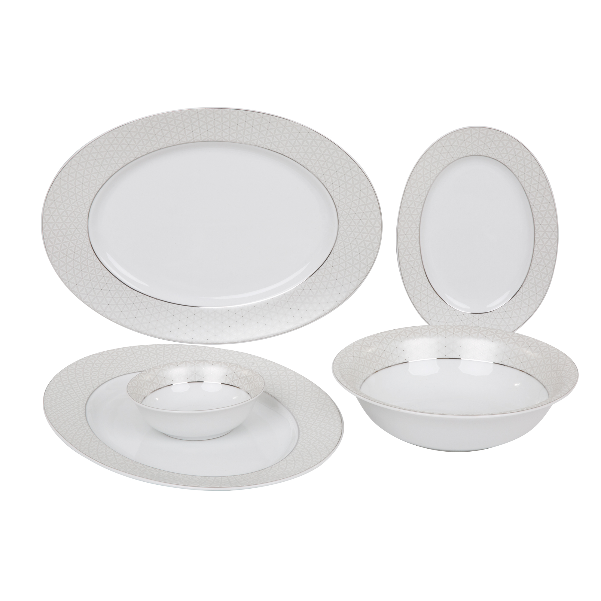 Jídelní a kávový servis pro 12 osob Aurora Platyna D-7650 124-dílů KAROLINA