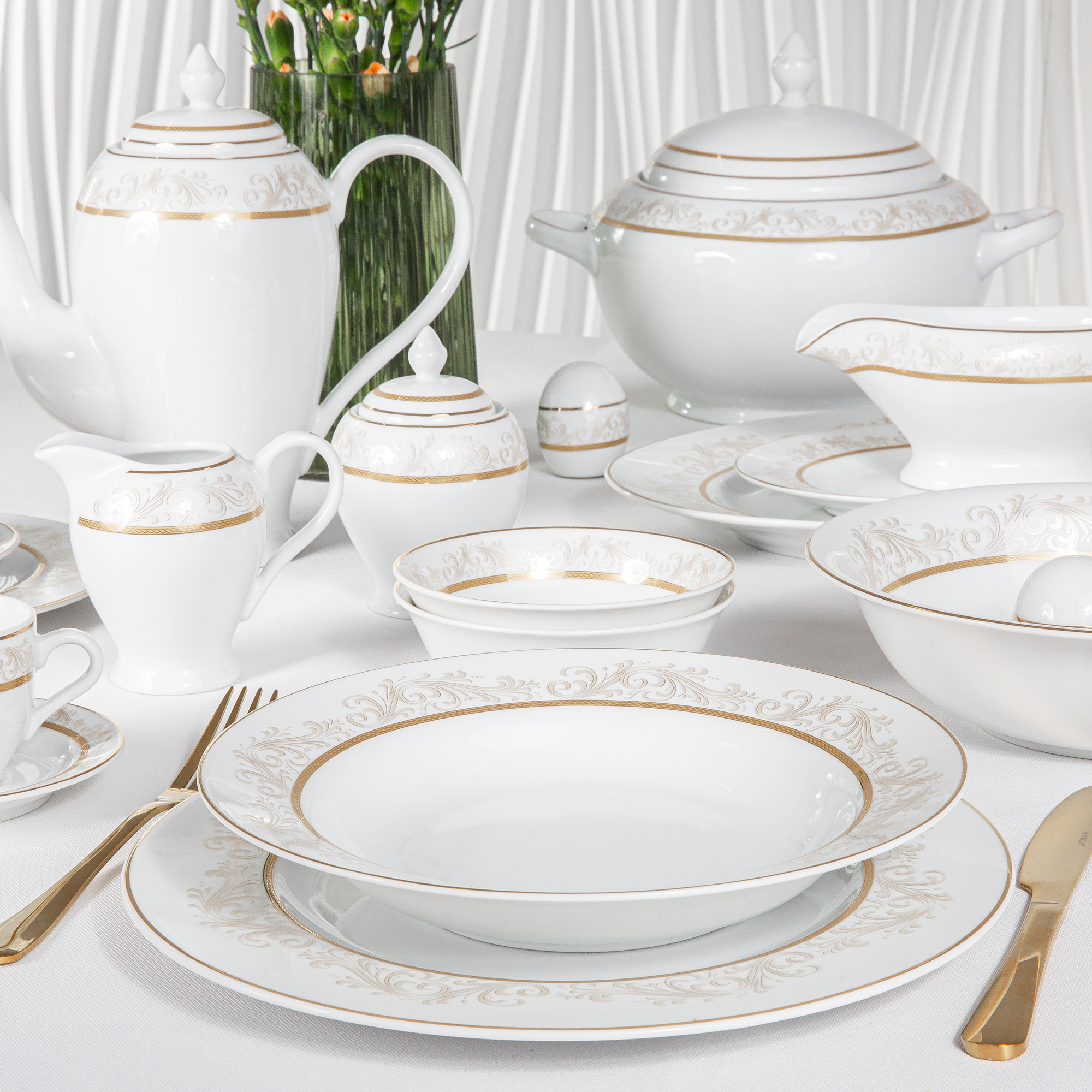 Jedálenská a kávová súprava pre 12 osôb Aurora Gold D-8159 124-dielna KAROLINA