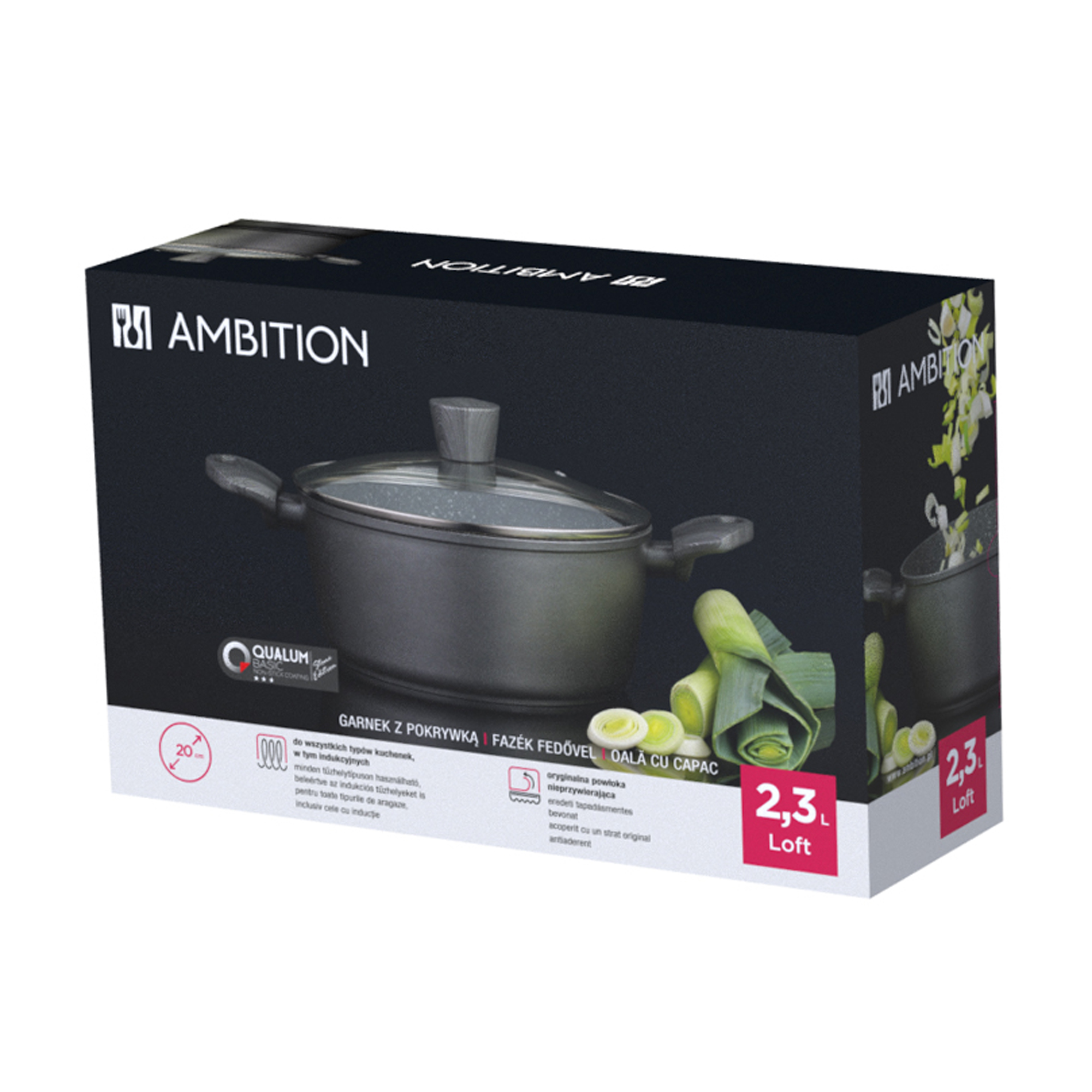 Hliníkový hrnec s poklicí Loft Qualum Basic Stone Edition 20 cm, 2,3 l AMBITION
