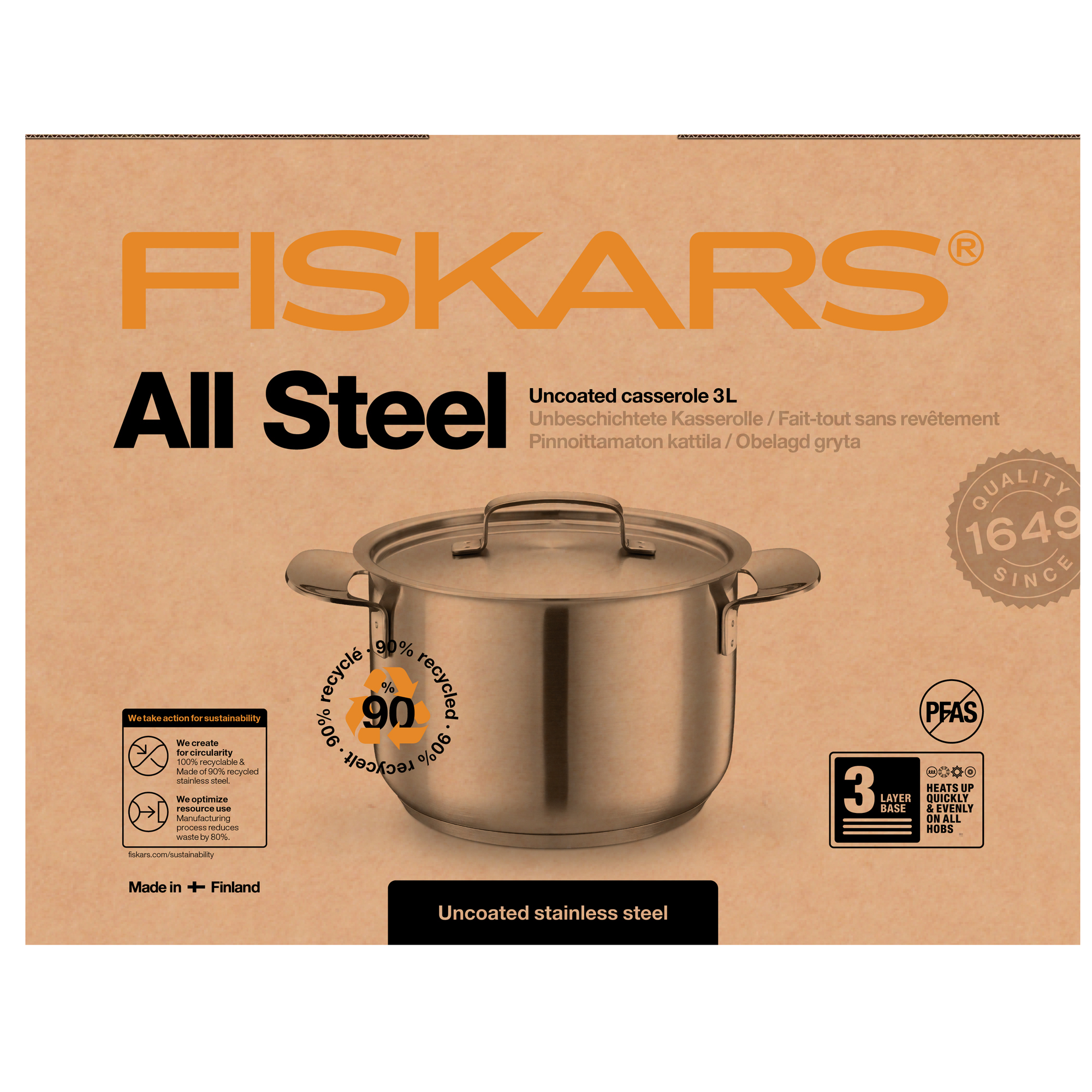 Oceľový hrniec s pokrievkou All Steel 15 cm, 3 l FISKARS