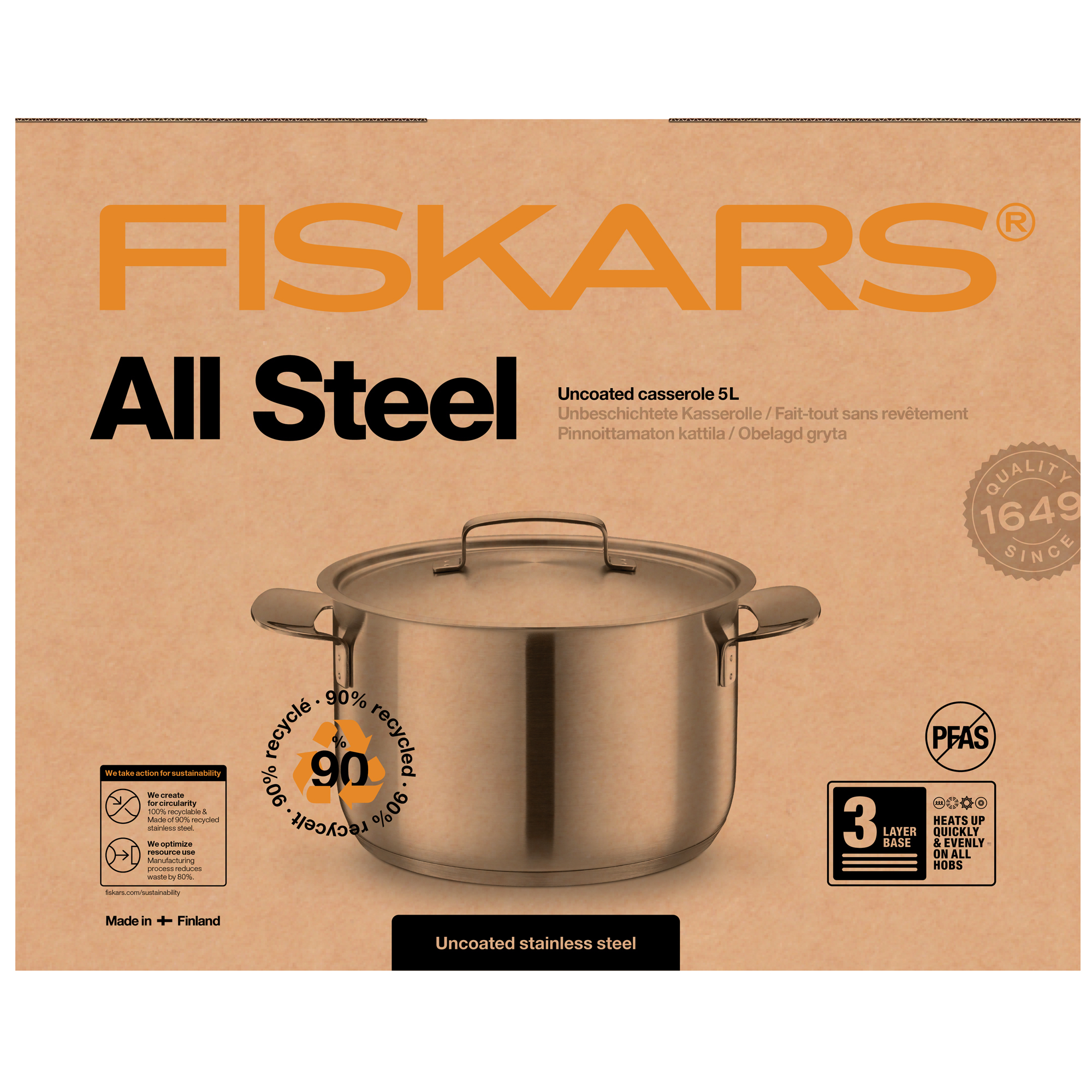 Oceľový hrniec s pokrievkou All Steel 20 cm, 5 l FISKARS