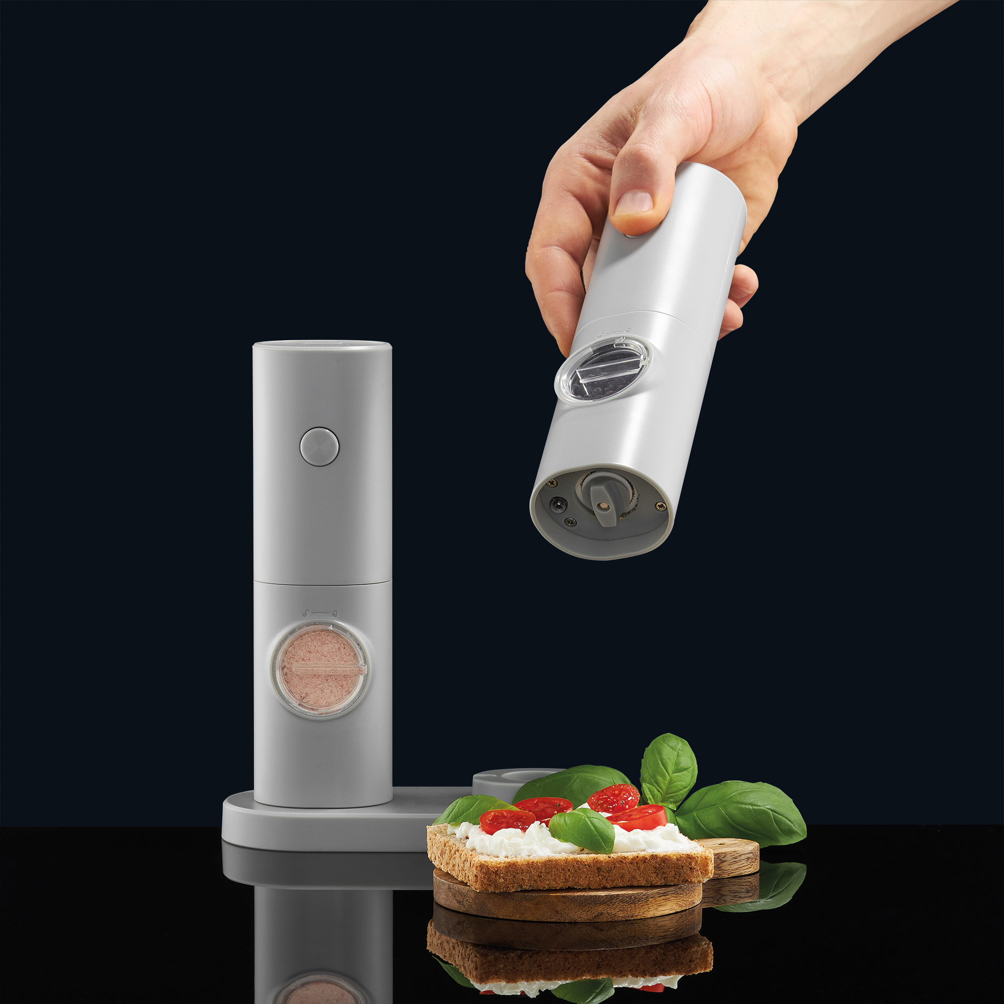 Sada 2 šedých elektrických mlynčekov na soľ a korenie Mellizo AMBITION