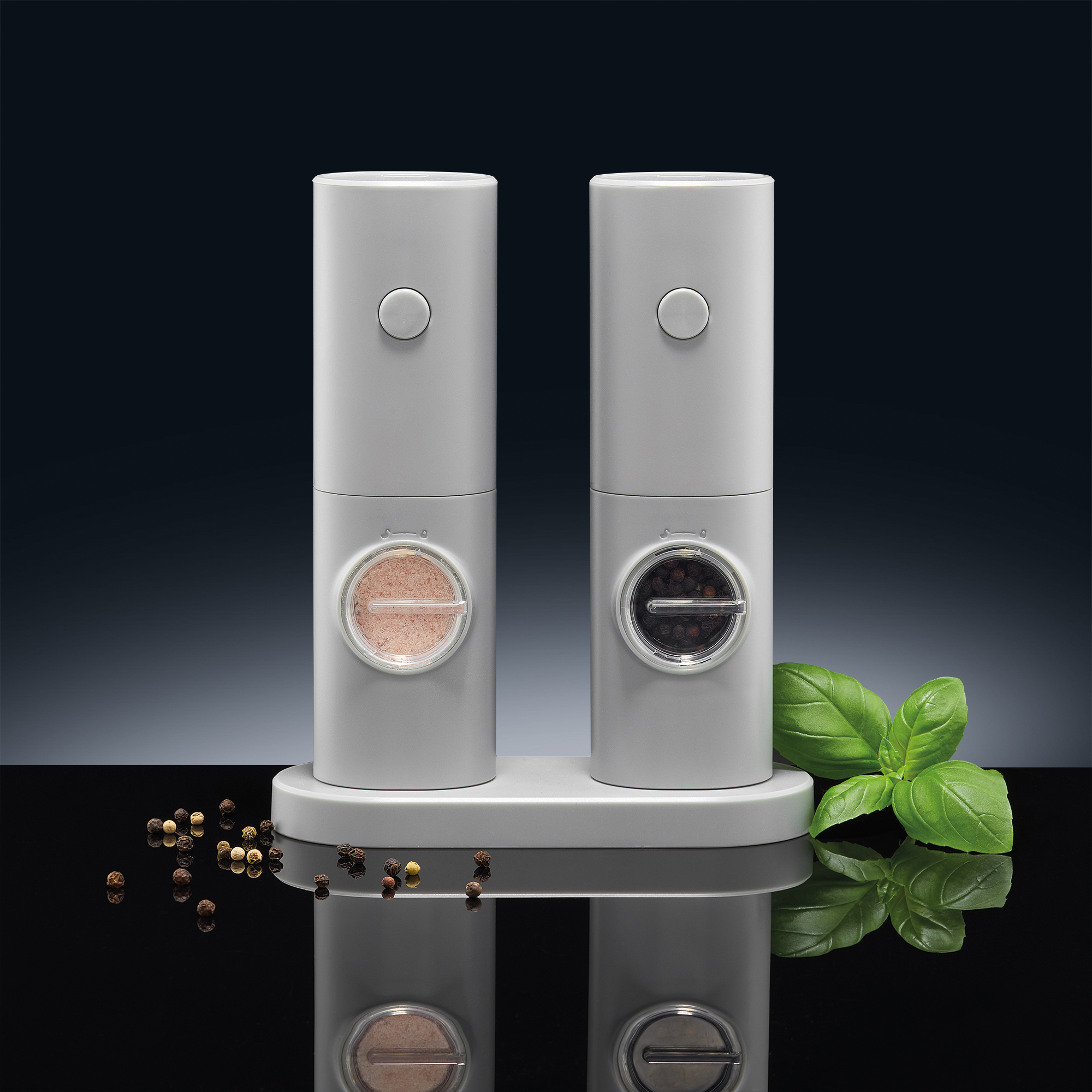 Sada 2 šedých elektrických mlynčekov na soľ a korenie Mellizo AMBITION