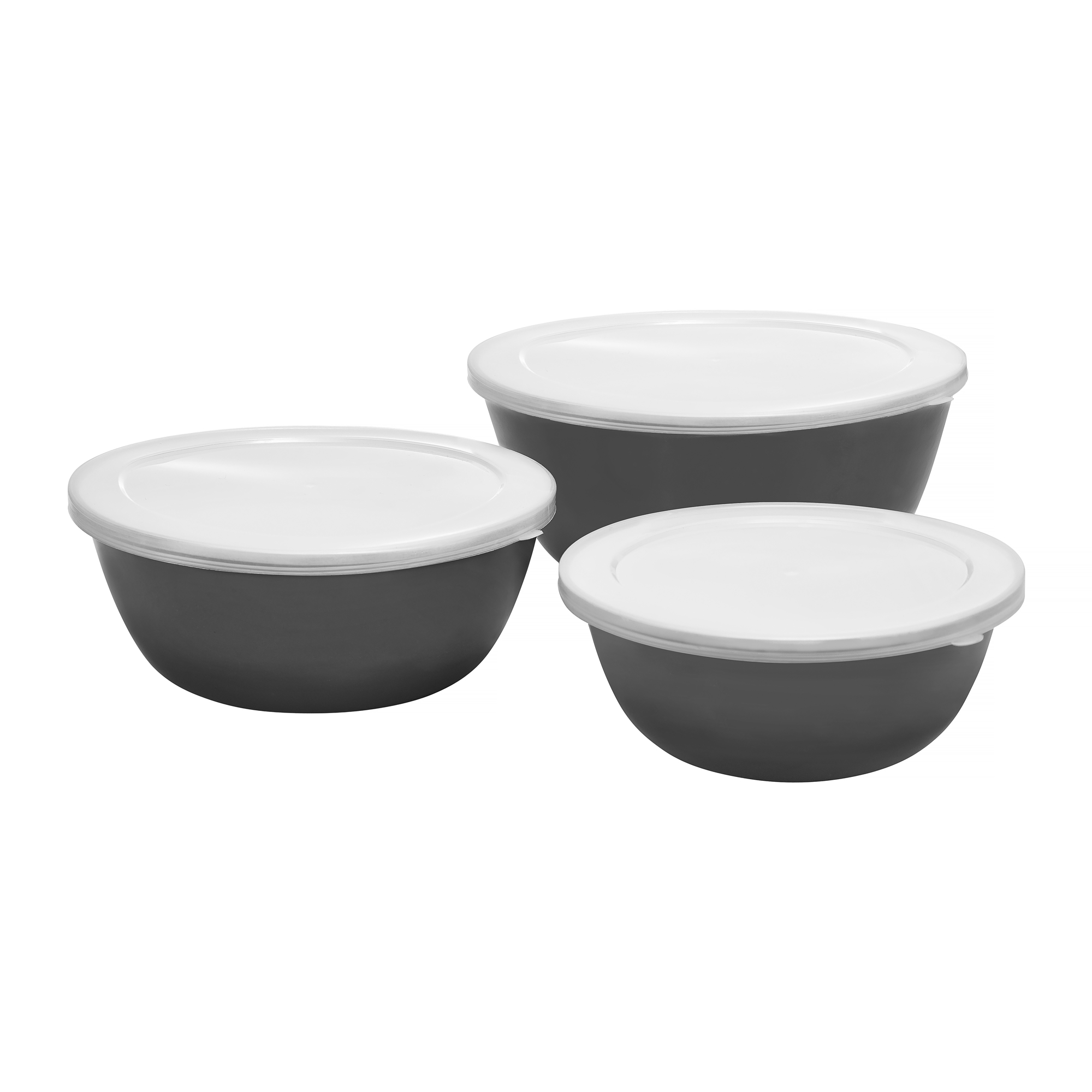 Set di 3 ciotole smaltate grigie con coperchi in plastica EMALIA OLKUSZ