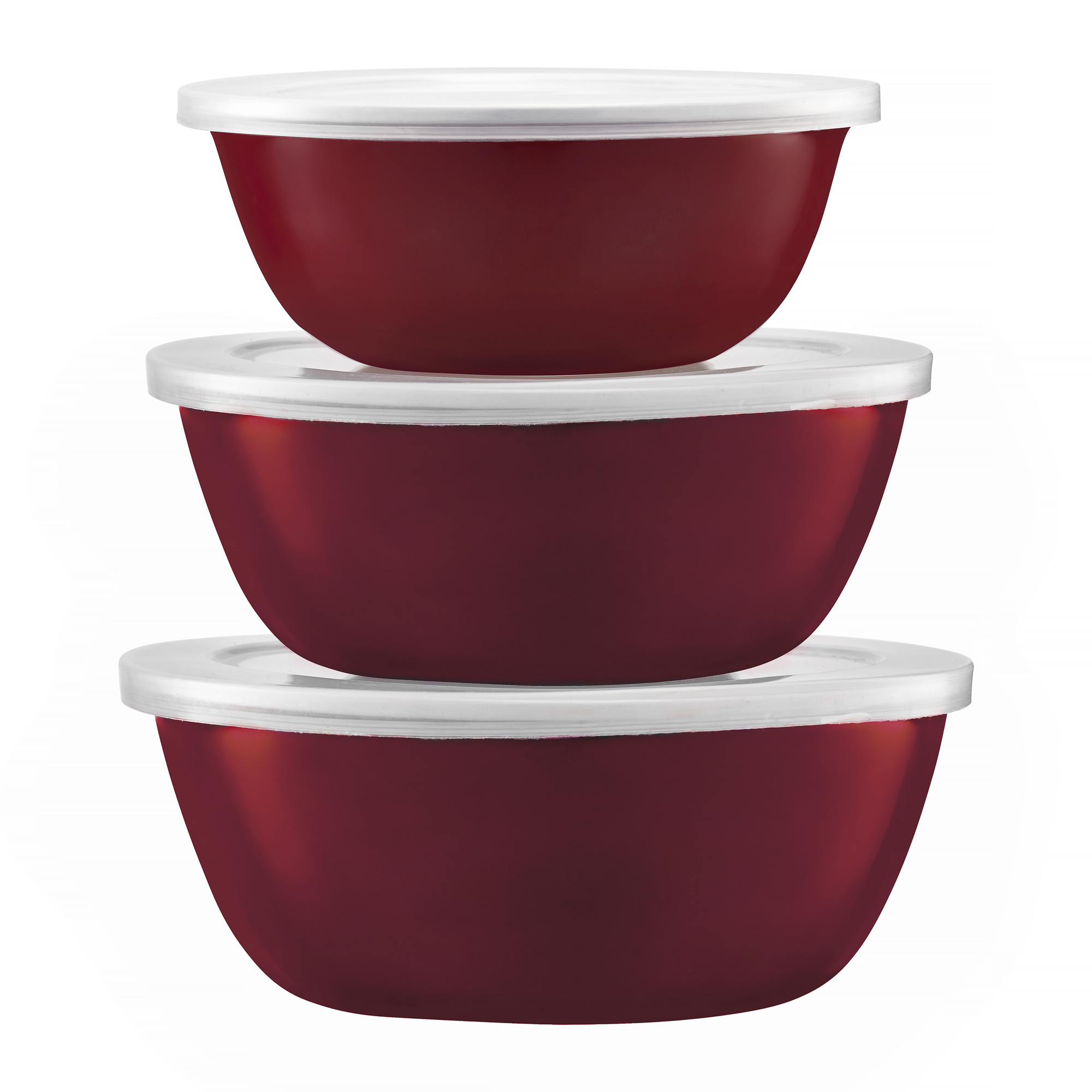 Set de 3 cuencos esmaltados rojos con tapas de plástico EMALIA OLKUSZ