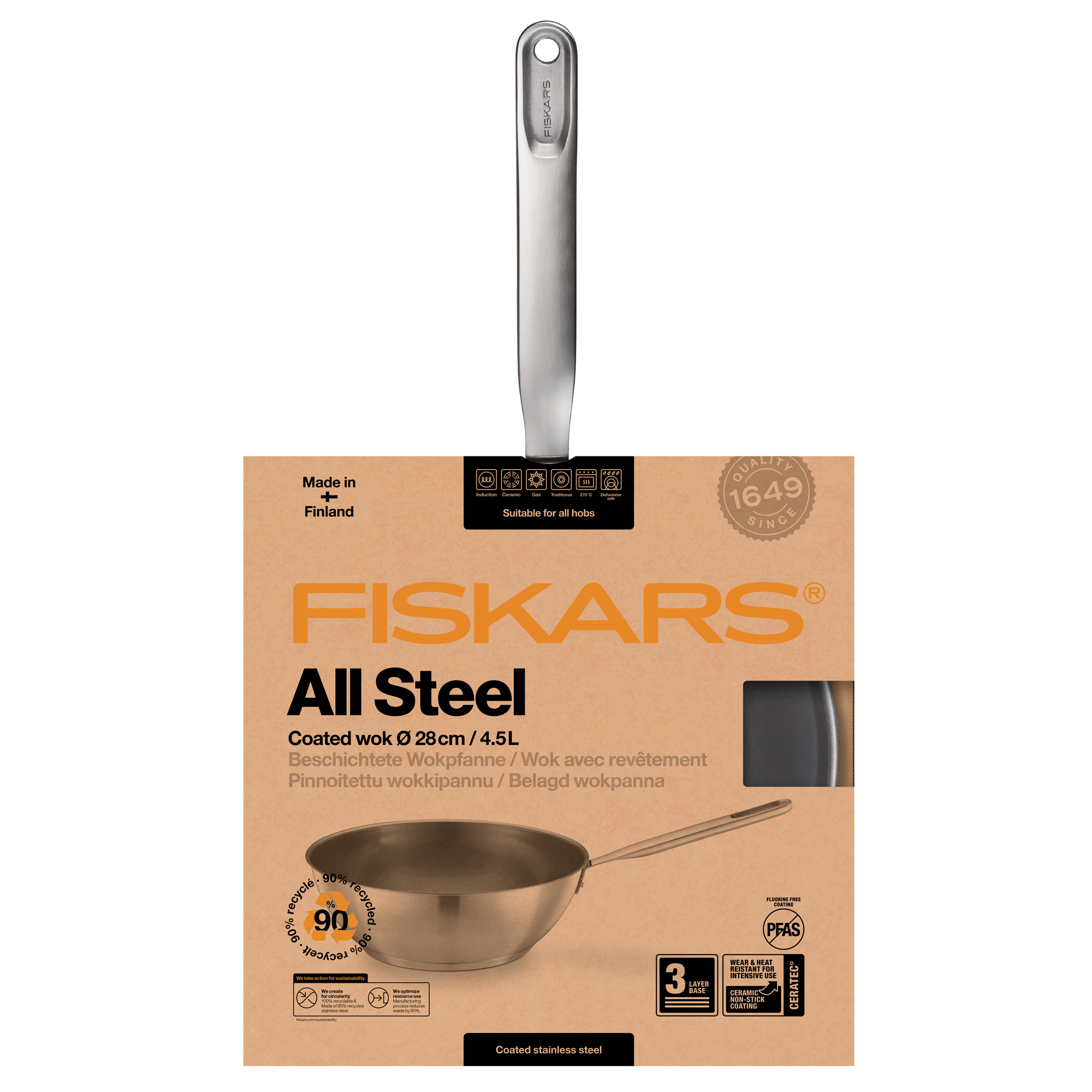 Oceľová panvica wok s povlakom Ceratec™ All Steel 28 cm FISKARS
