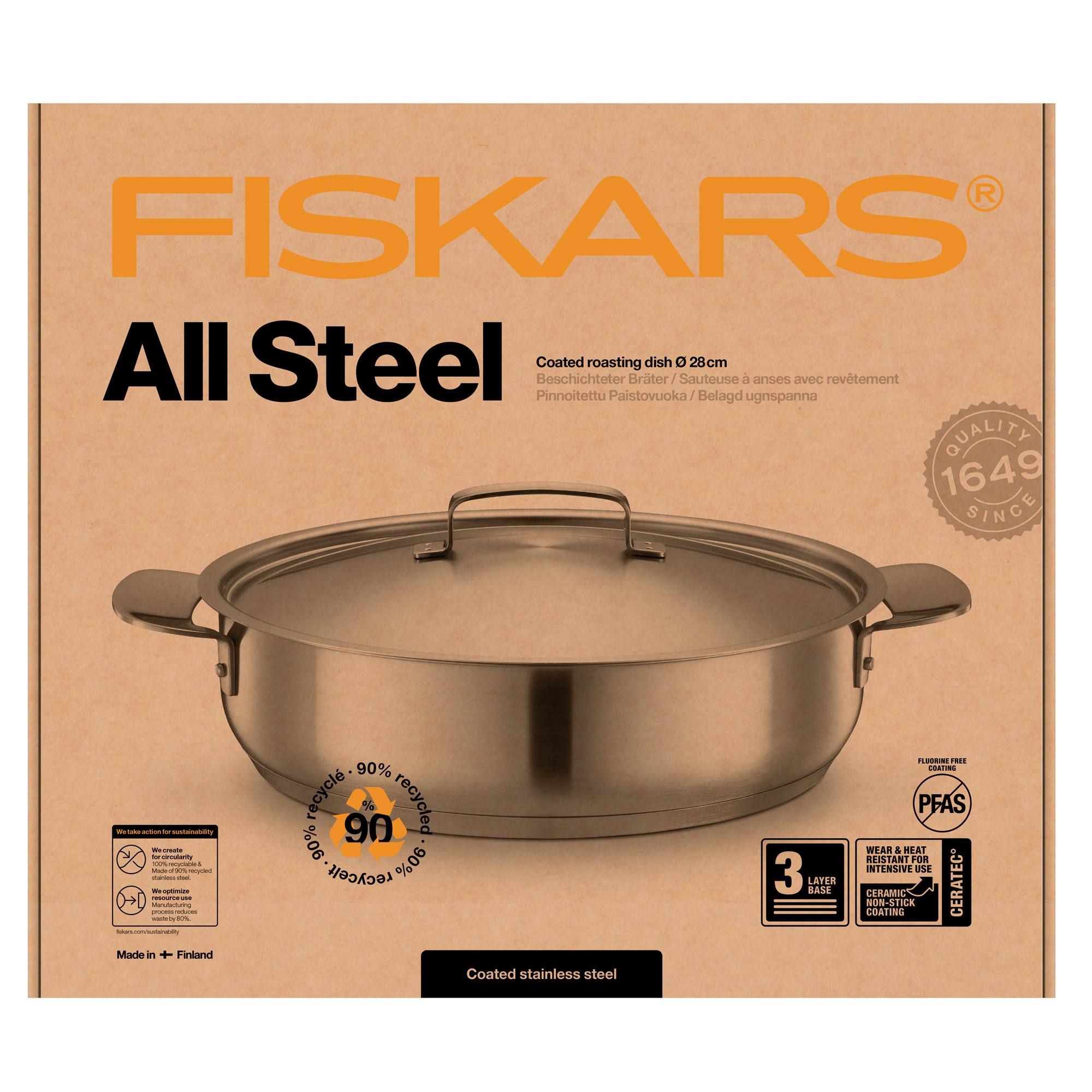 Tiefpfanne mit Ceratec™ Antihaftbeschichtung All Steel 28 cm FISKARS