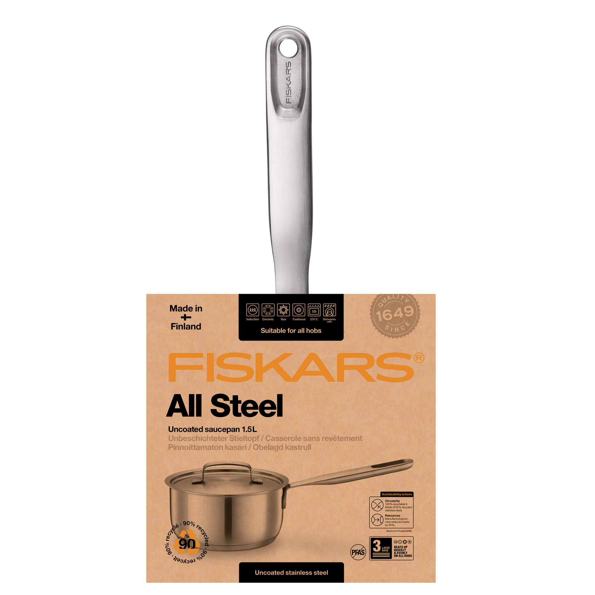 Kasserolle mit Deckel  All Steel 16 cm 1,5 l FISKARS