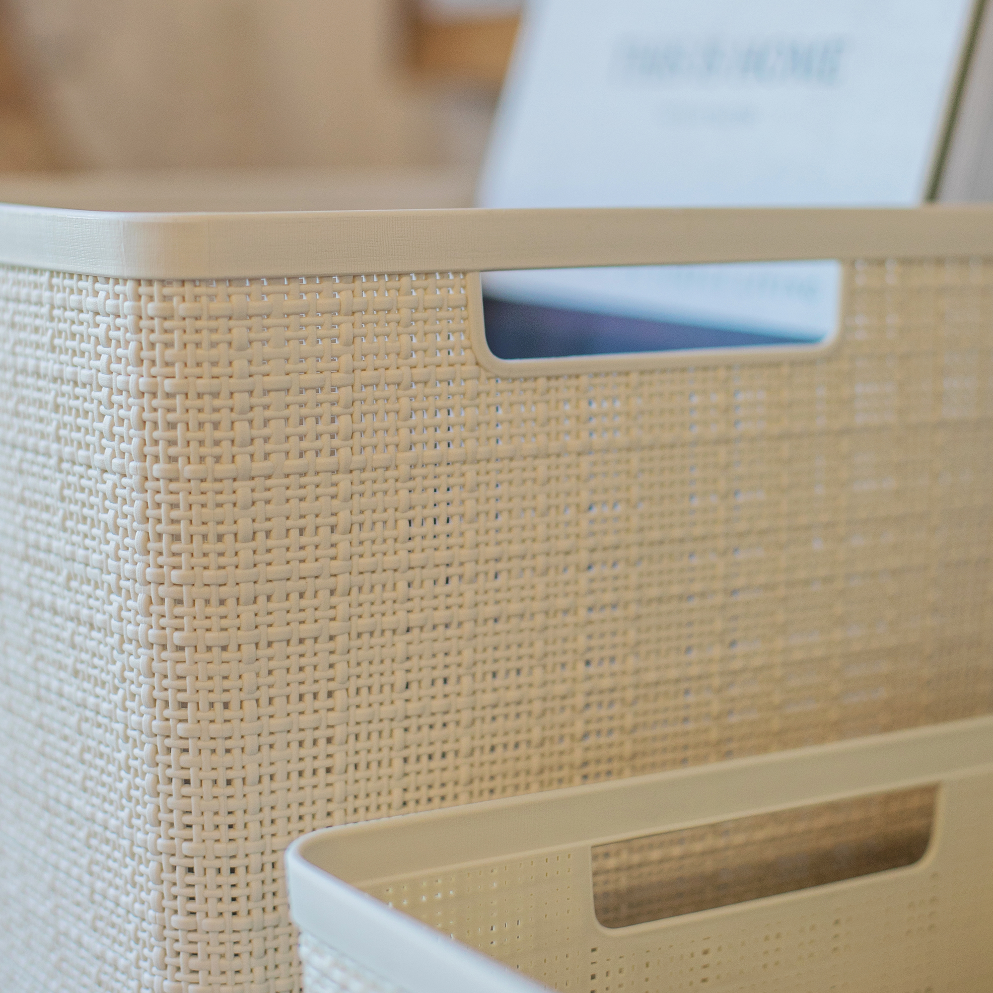 Cesta rettangolare crema Jute L 36 x 28 x 23 cm CURVER