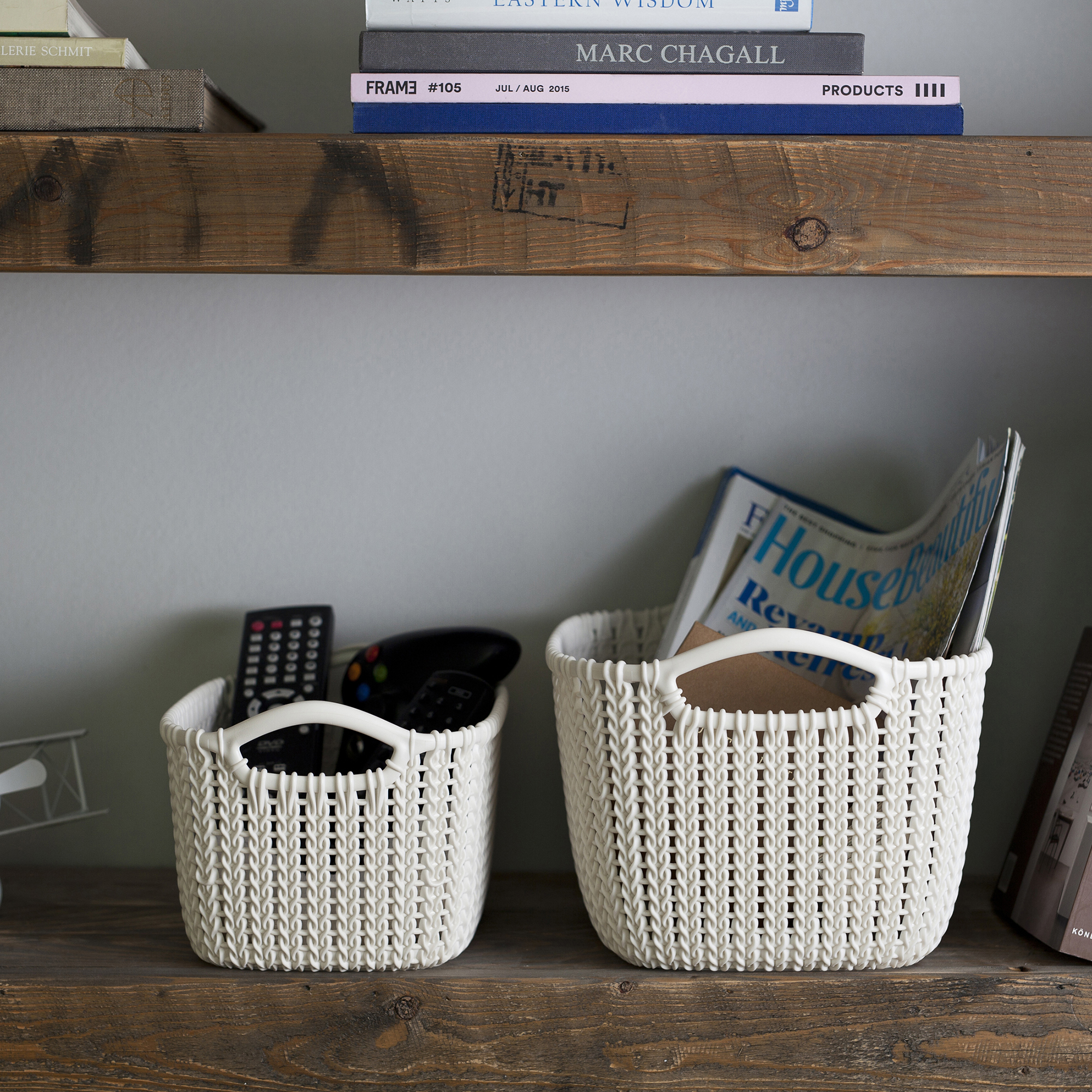 Cestino rettangolare Knit crema L 40 x 30 cm CURVER