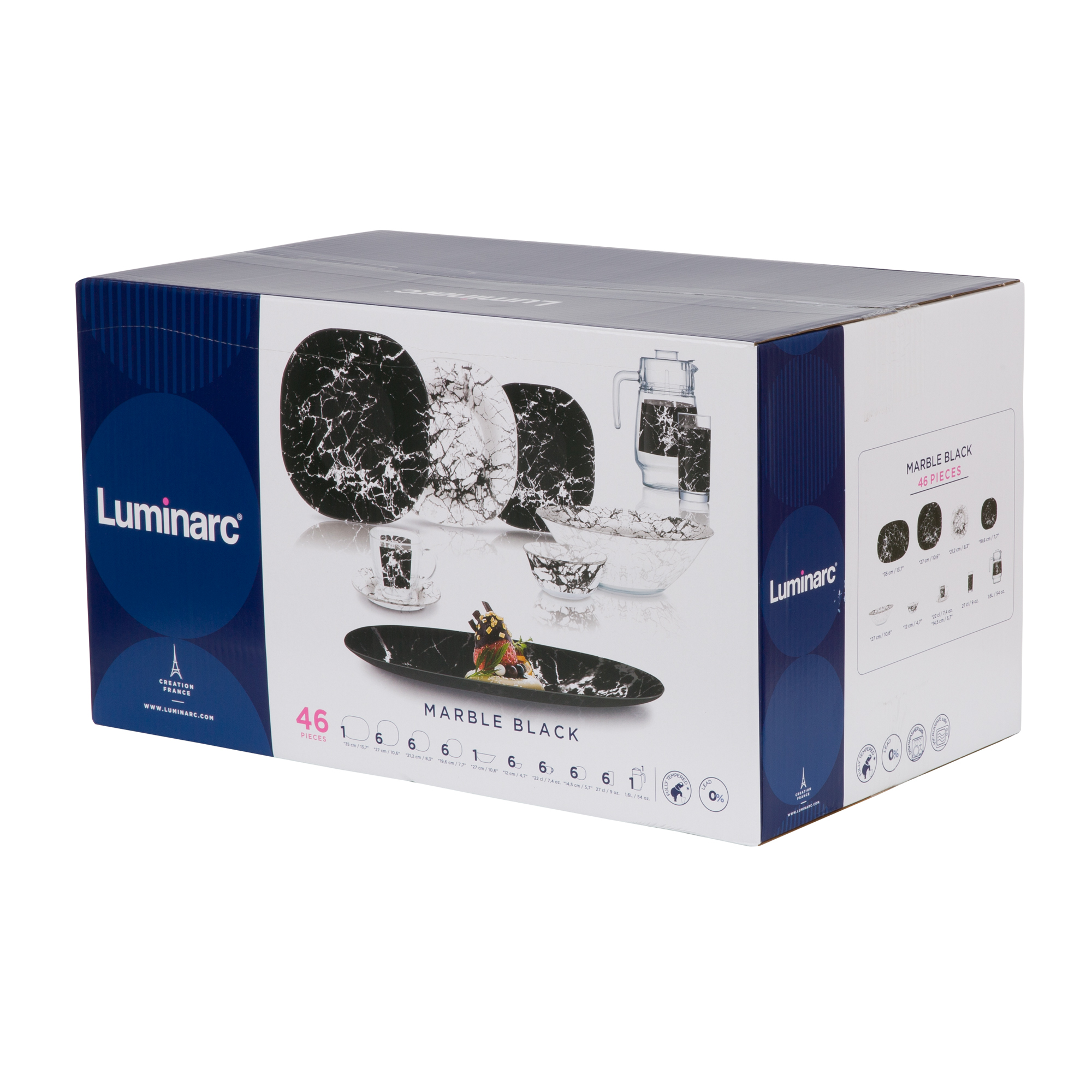 Komplet obiadowy Marble Black 46-elementowy LUMINARC
