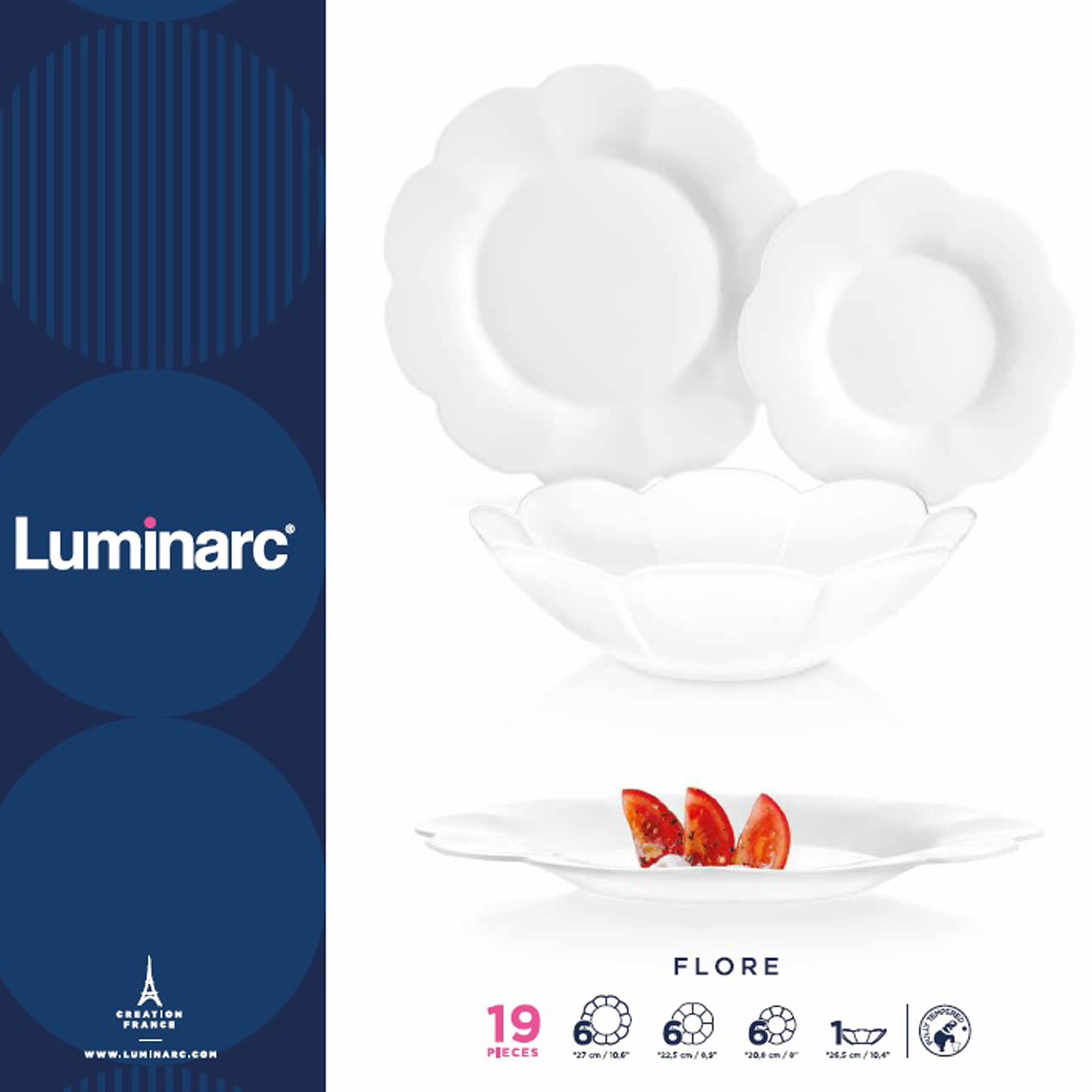Vajilla para 6 personas Flore blanca 19-piezas LUMINARC