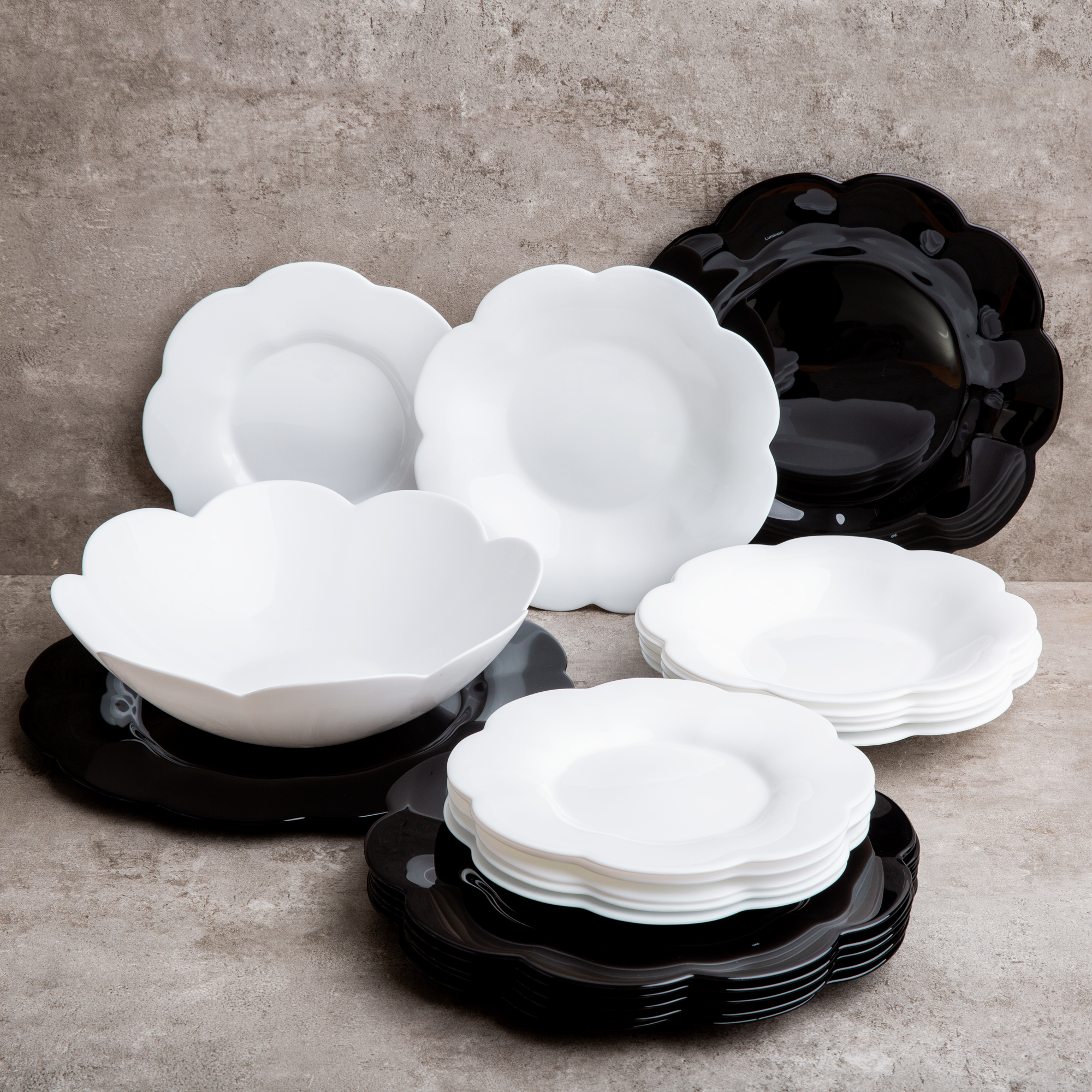 Vajilla para 6 personas Flore & Flora blanco-negra 20-piezas LUMINARC