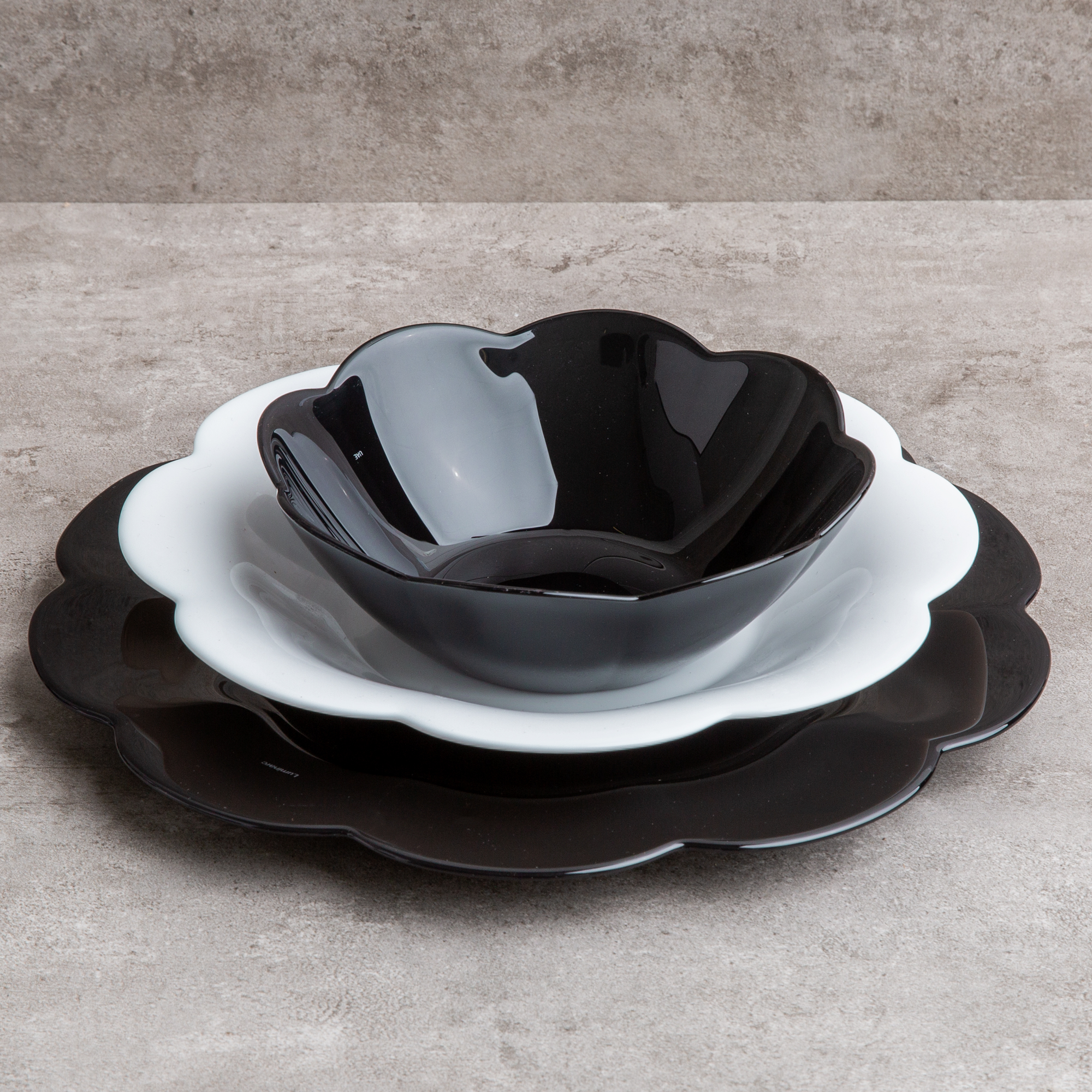 Vajilla para 6 personas Flore & Flora blanco-negra 46-piezas LUMINARC