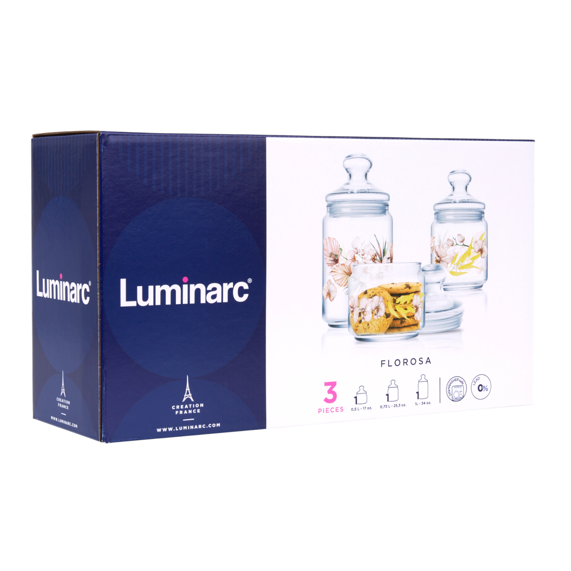 Set om förvaringsburkar Club Florosa 3 delar LUMINARC