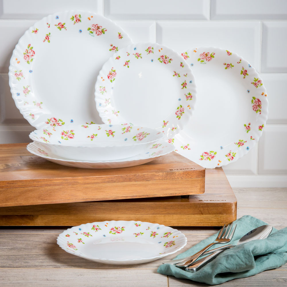 Servizio Da Tavola Arcopal Florine 19 Pezzi - Vetro Temperato, Motivo Fiori, Microonde E Lavastoviglie - Foto 11