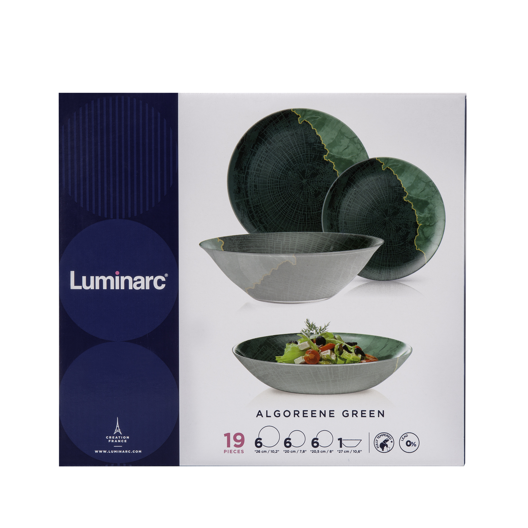 Jídelní servis pro 6 osob Algoreene Green 19-dílů LUMINARC