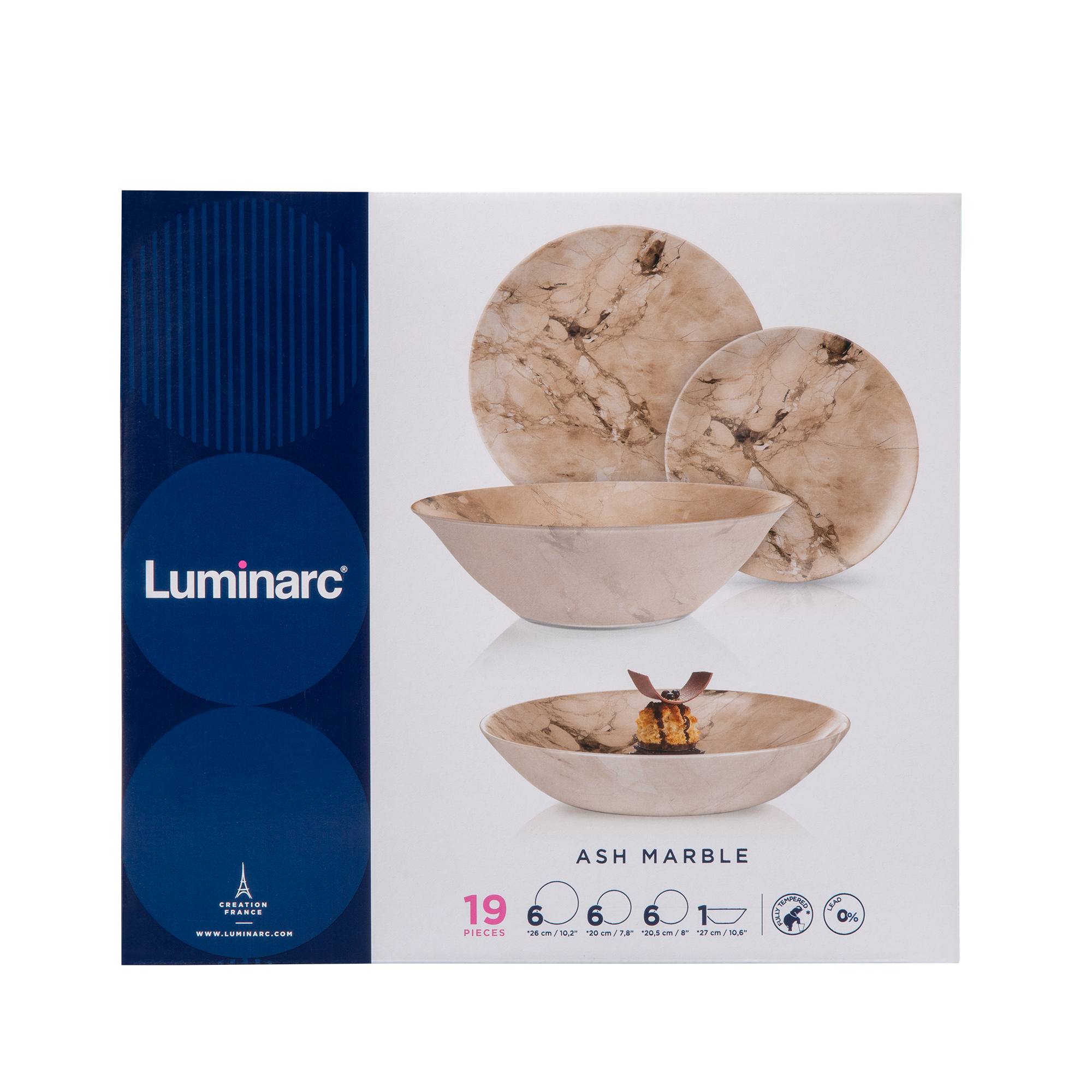 Obedová súprava pre 6 osôb Ash Marble 19-dielna LUMINARC