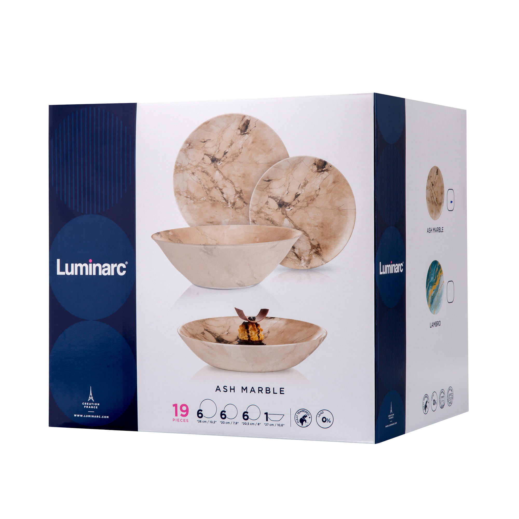 Obedová súprava pre 6 osôb Ash Marble 19-dielna LUMINARC