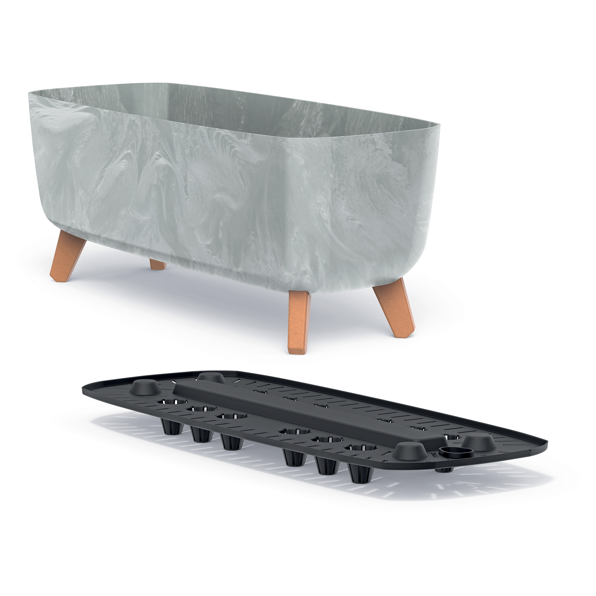 Plastový zahradní květináč s drenážní vložkou Gracia Case Beton Effect 39 x 19,5 x 19 cm PROSPERPLAST 