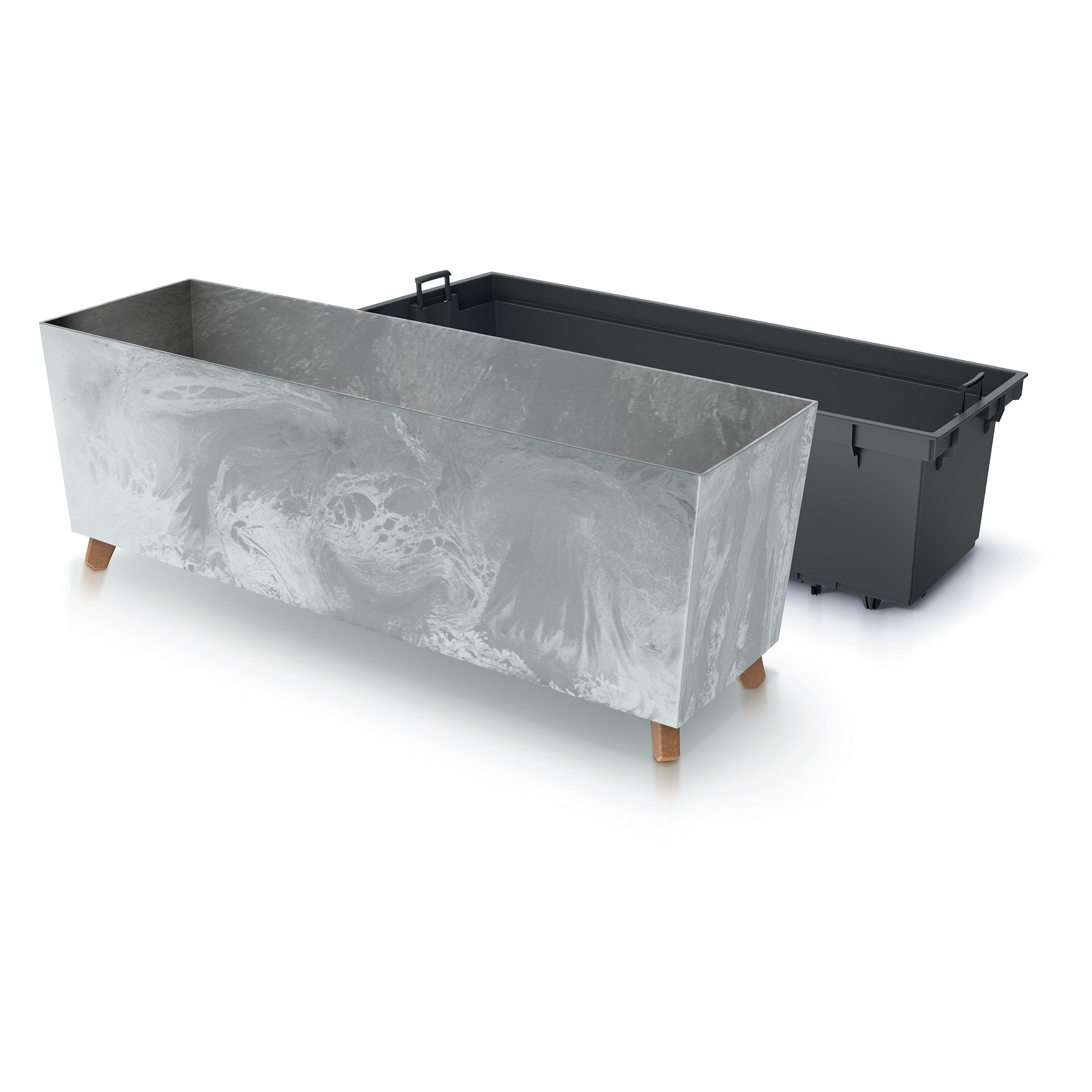 Plastový záhradný kvetináč s vložkou Urbi Beton Effect Gray 77 x 23,5 x 30 cm PROSPERPLAST
