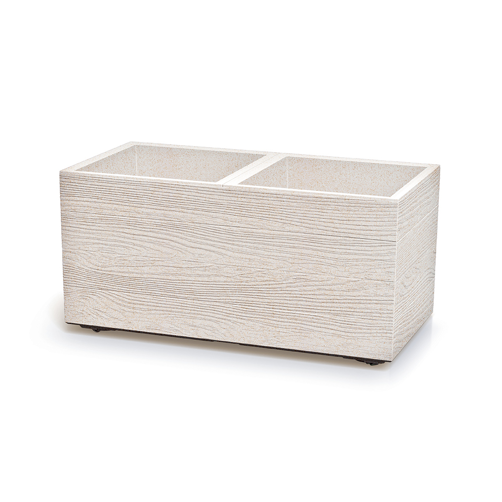 Bílý plastový květináč s vložkama na kolečkách Madera Square ECO Wood 77 x 38,5 x 37 cm PROSPERPLAST