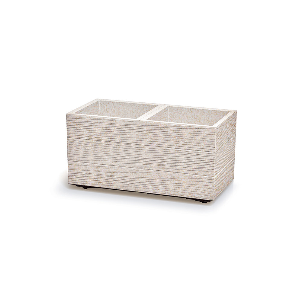 Bílý plastový květináč s vložkama na kolečkách Madera Case ECO Wood 57 x 28,8 x 29 cm PROSPERPLAST